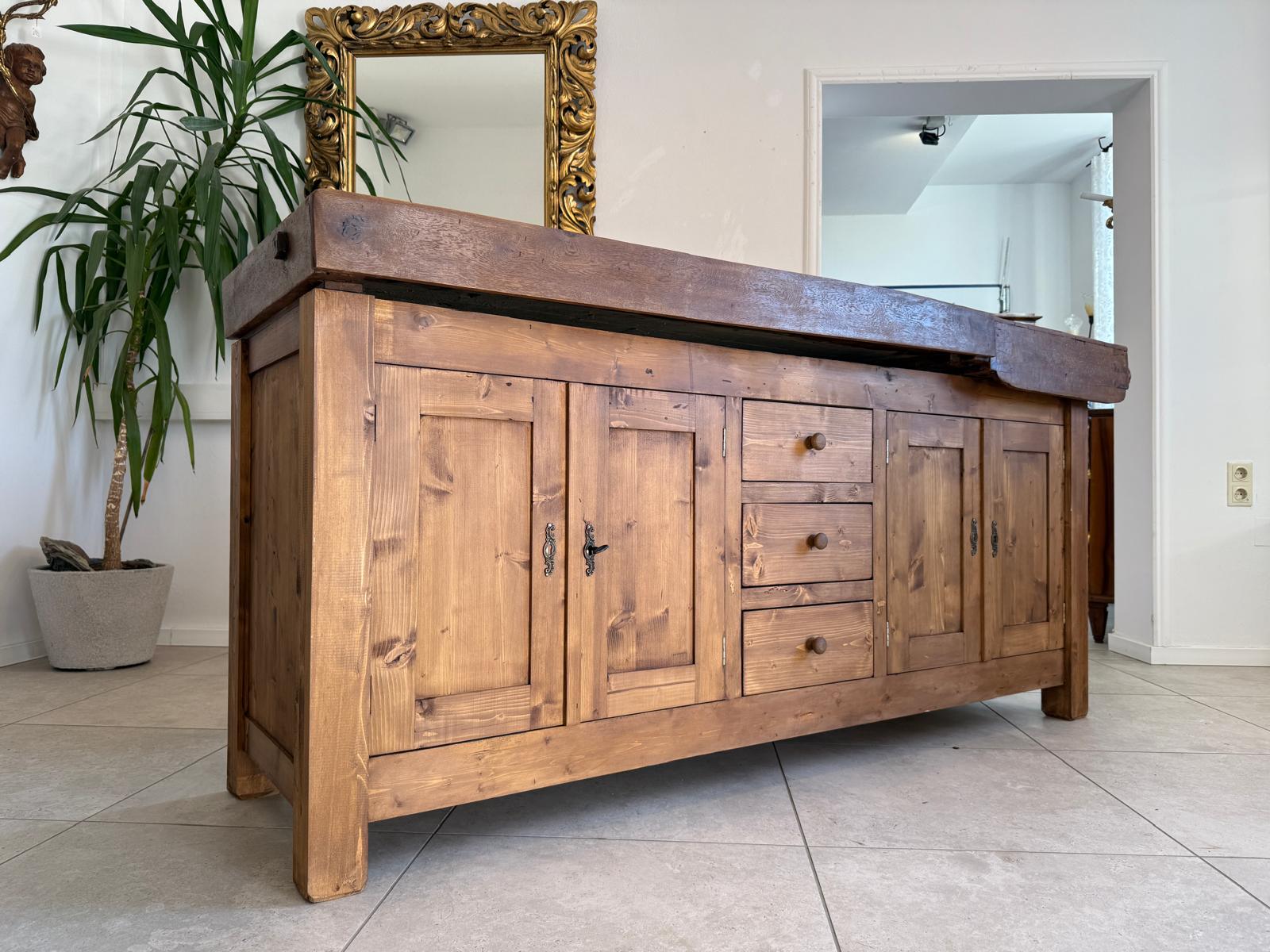 Urige Hobelbank Werkbank Pult Tresen Ladenschrank Antik G2191