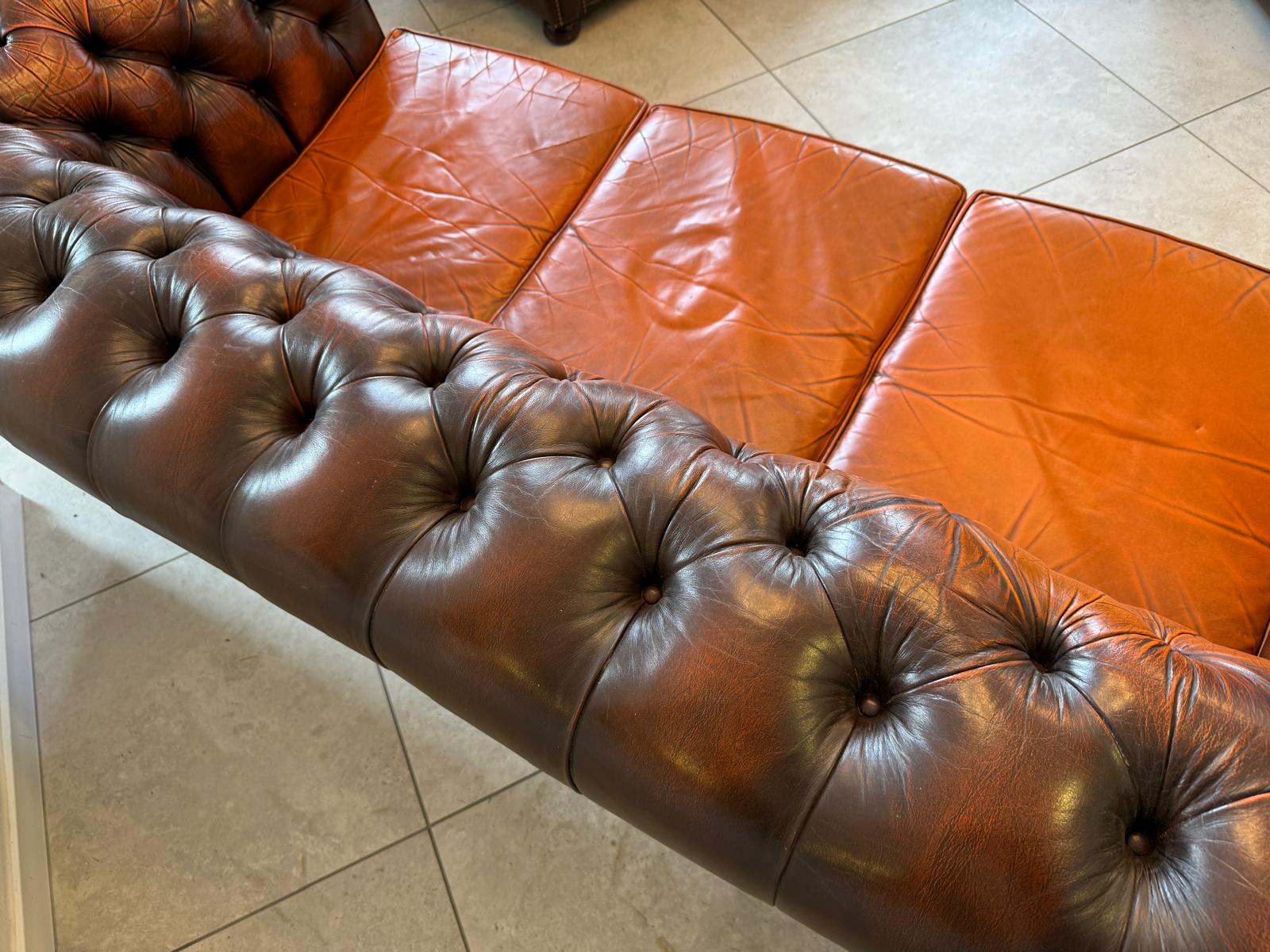 Chesterfield Ensemble 3 teilig Ledersofa Fauteuils Clubmöbel Cultmöbel D1214