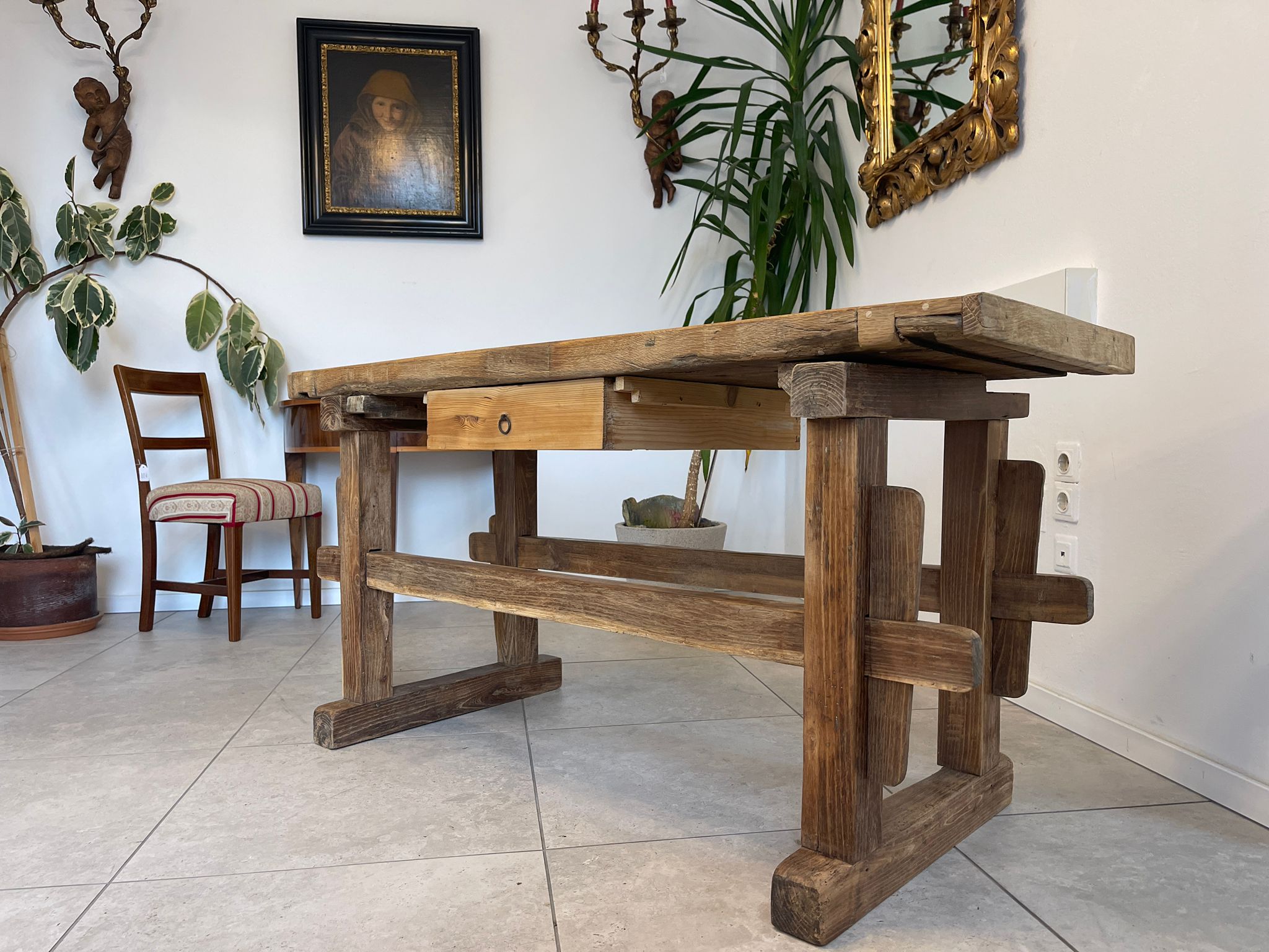 Massive Hobelbank Kräutertisch Thresen Bauerntisch Antik G1037