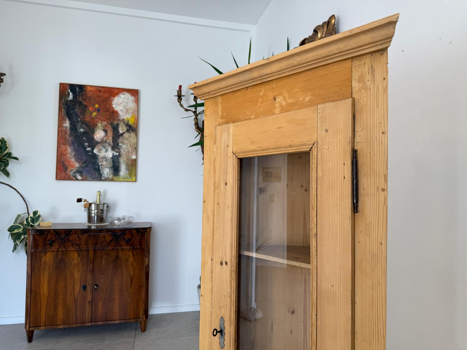 Bäuerlicher Eckschrank Eckvitrine Naturholz G2064
