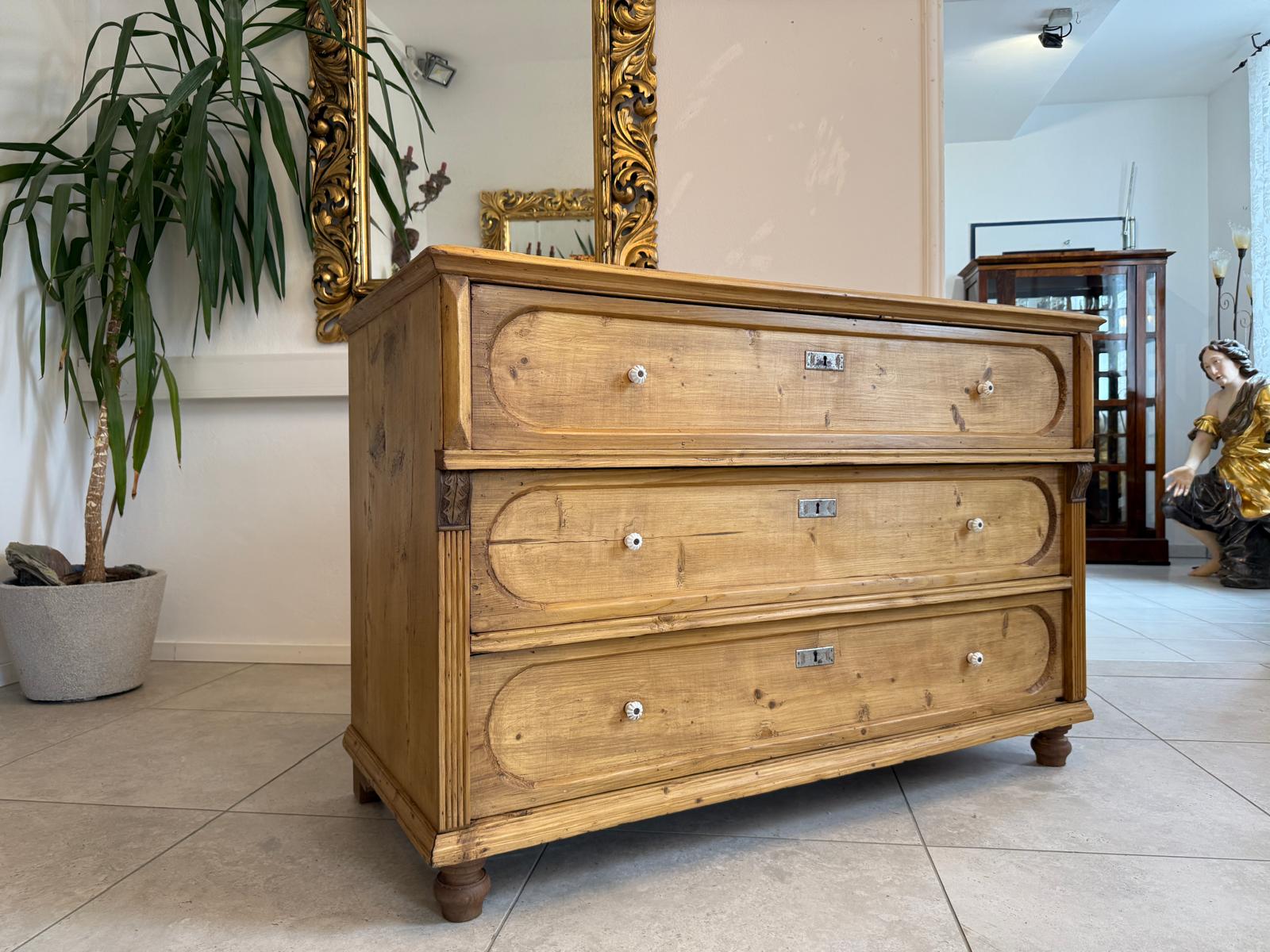 Restaurierte Biedermeier Kommode Antik 3 Laden aus Fichtenholz G2133