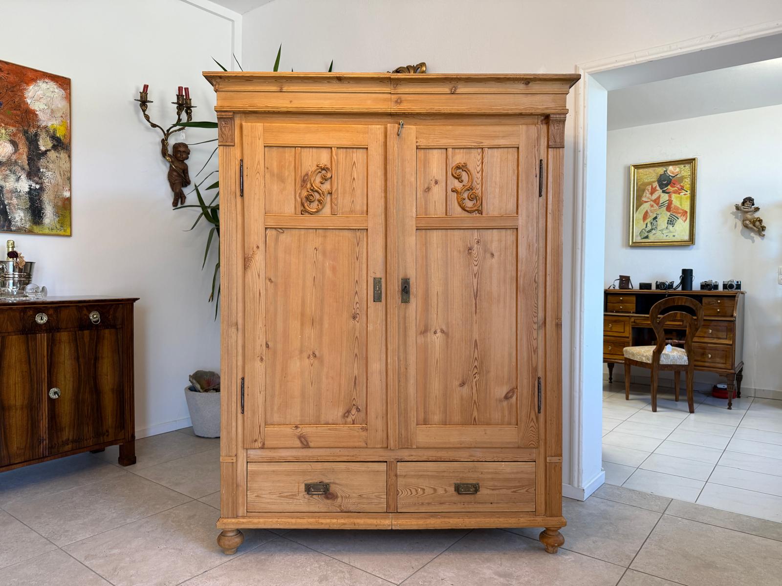 Original Biedermeier Bauernschrank Naturholzschrank Weichholz G2091