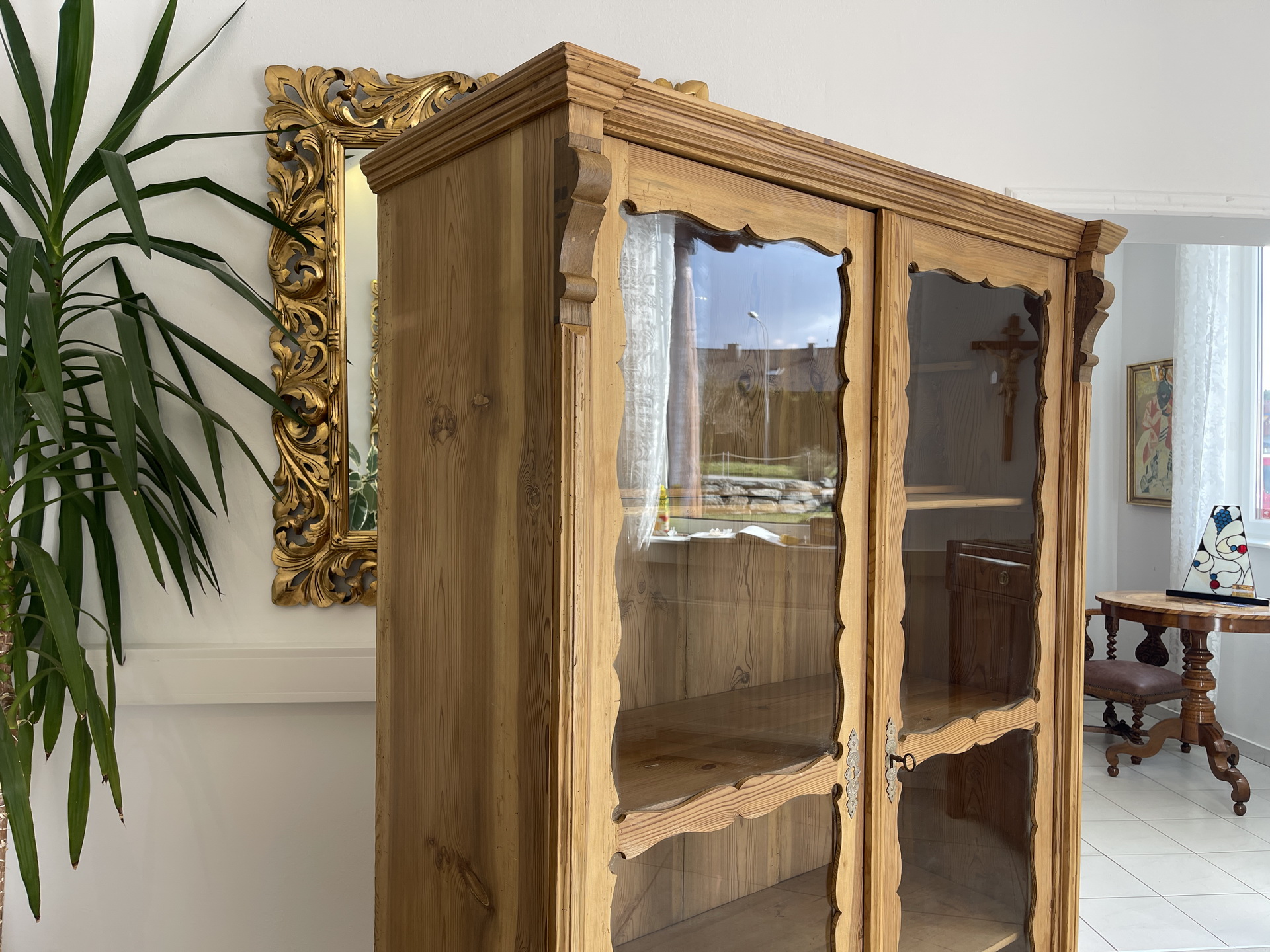 Bauernschrank_1313Y22iPoaUZ5x5 Biedermeier Vitrine Naturholz Bücherschrank Bauernschrank A4249