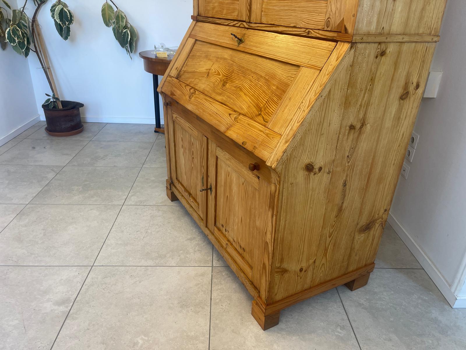 Bäuerlicher Barock Standsekretär Schreibtisch Glasschrank Sekretär Naturholz G1280