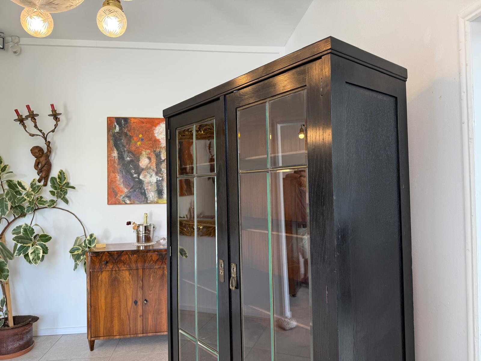 Original Jugendstil Vitrine Bücherschrank Vitrinenschrank Schwarz Antik G2059