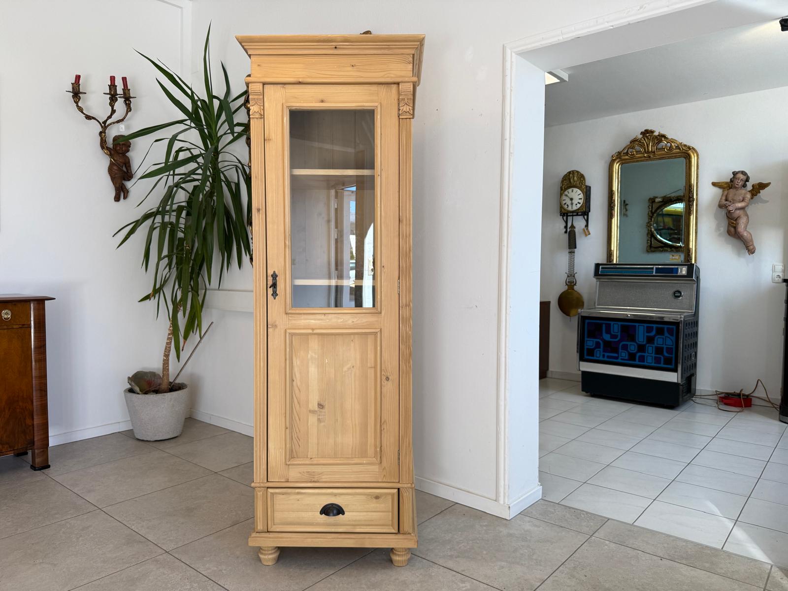 Antike Bauernvitrine Vitrine Naturholz Bücherschrank Alte Bauernmöbel D2346