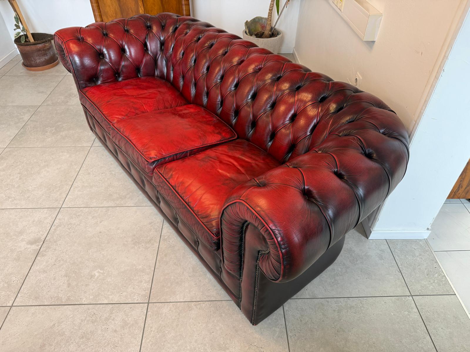 Chesterfield 3er Clubsofa Diwan Couch Oxblood Kultmöbel D2304