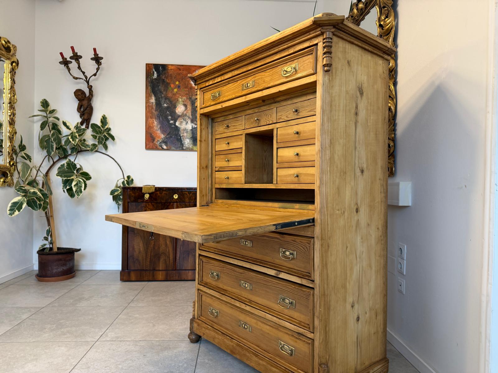 Restaurierter bäuerlicher Gründerzeit Sekretär Naturholz Antik WeichholzD1117