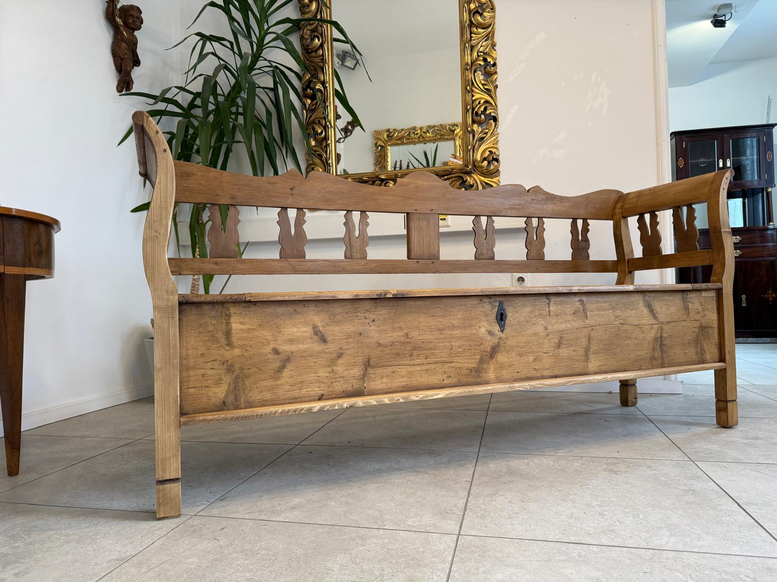 Provinzielle Biedermeier Truhenbank Landhausbank Antik D1087
