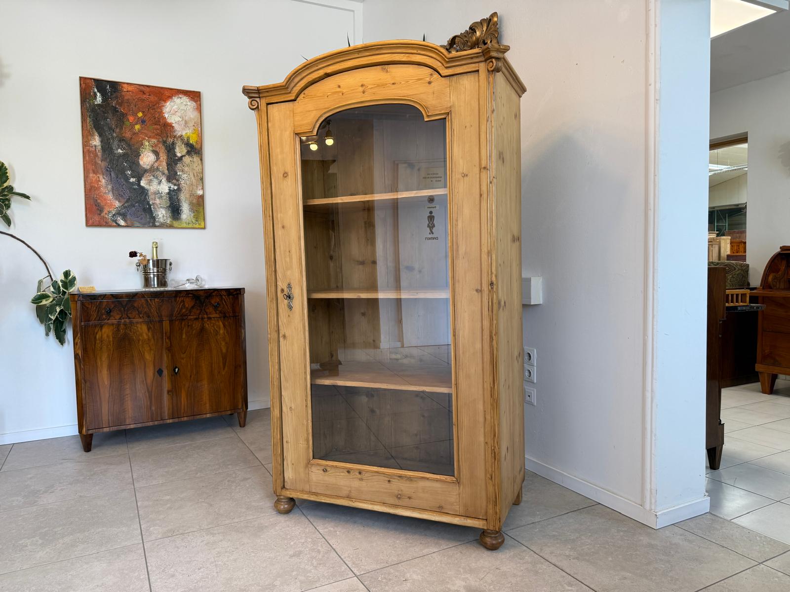 Bäuerliche Vitrine Bauernvitrine Bauernschrank Naturholz Bücherschrank G2011