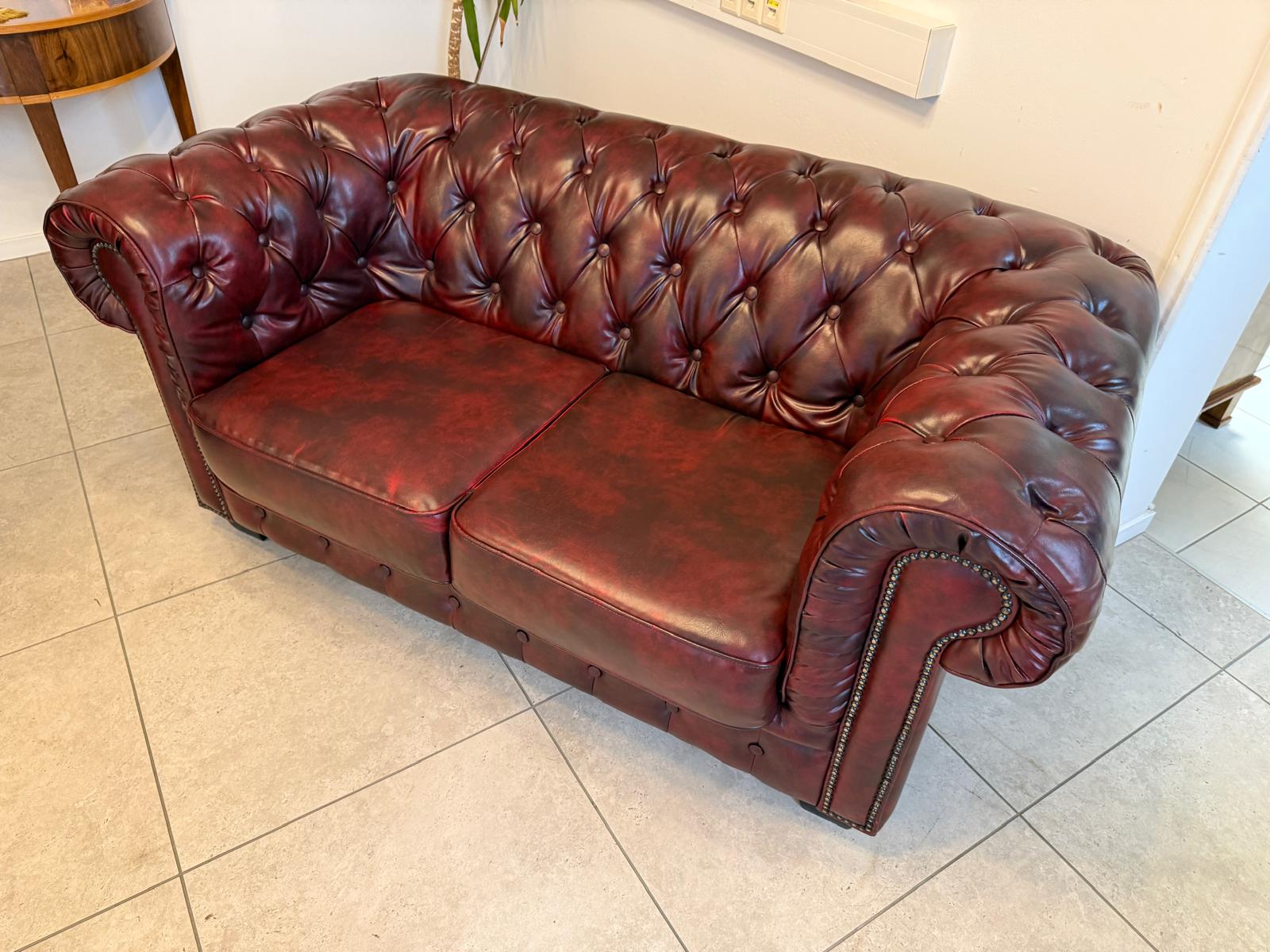 Chesterfield Ensemble 3 teilig Ledersofa Fauteuils Clubmöbel Cultmöbel G2264
