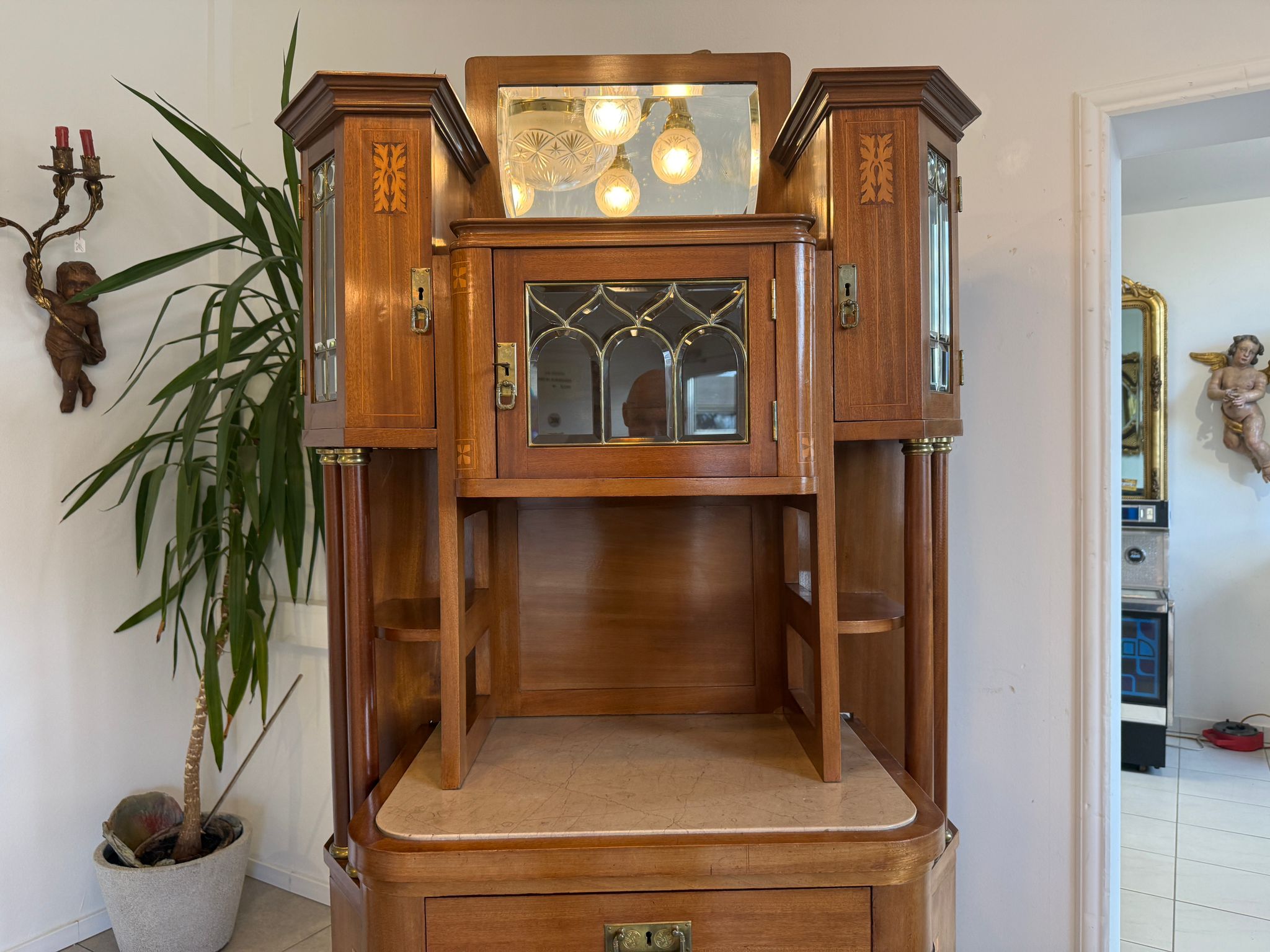 SALE Originale Jugendstil Säulenschrank Bücherschrank Vitrine Antiquität  D2281