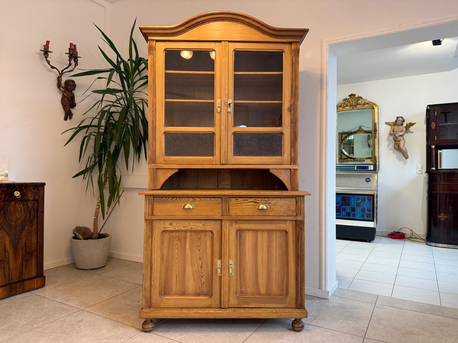 Jugendstil Küchenschrank Naturholz Fichtenholz Turmkredenz Antik Weichholz D1118