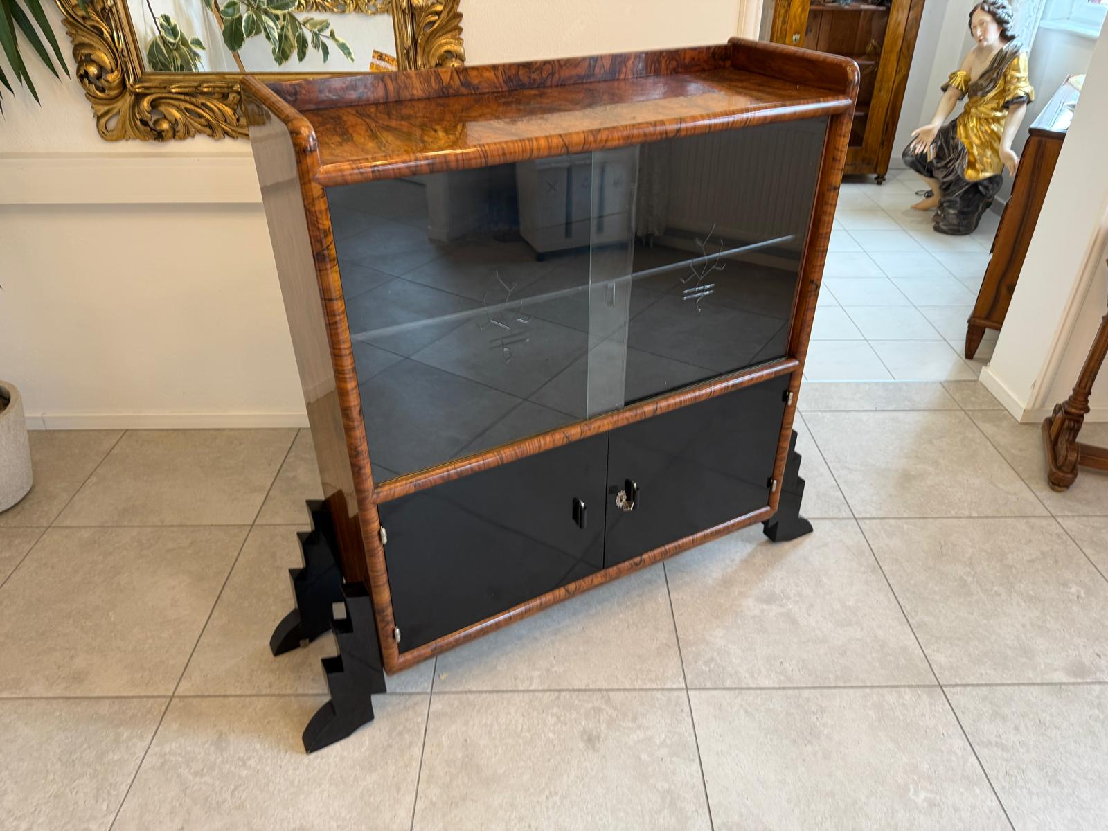 Altrestaurierte Art Deco Vitrine Glasschrank Bücherschrank G2272