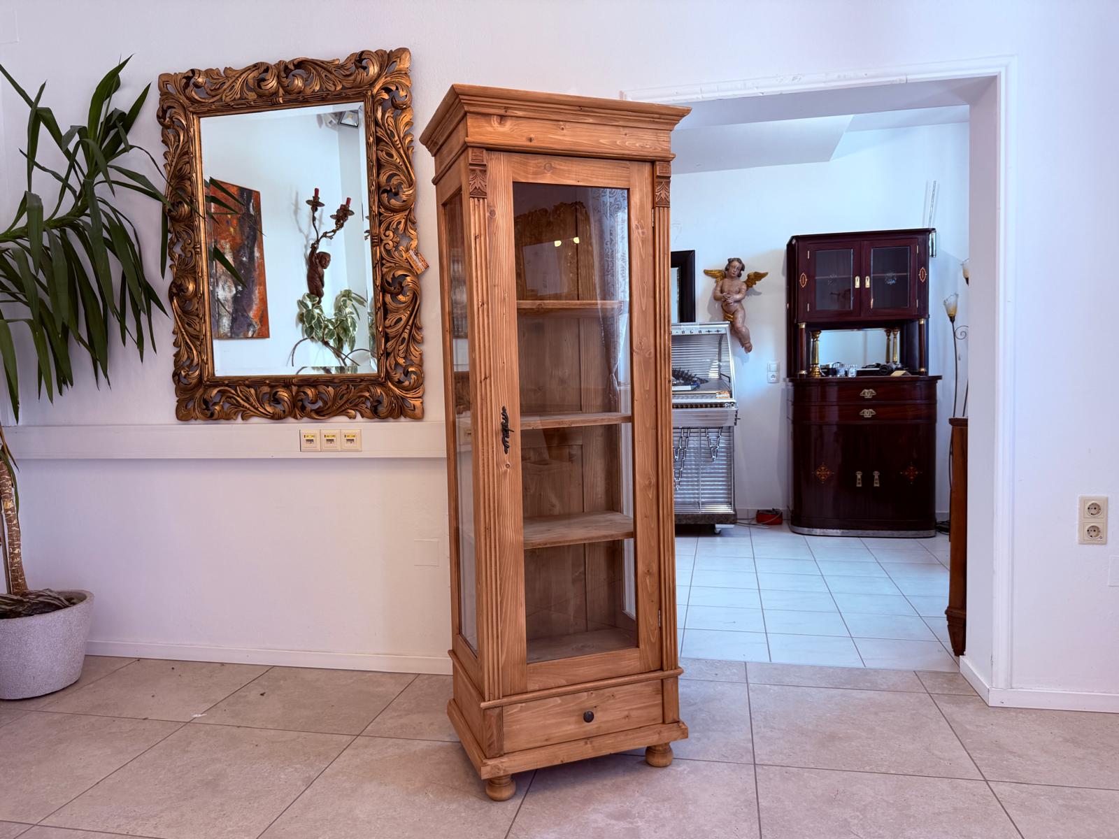 Antike Bauernvitrine Vitrine Naturholz Bücherschrank Alte Bauernmöbel D2702