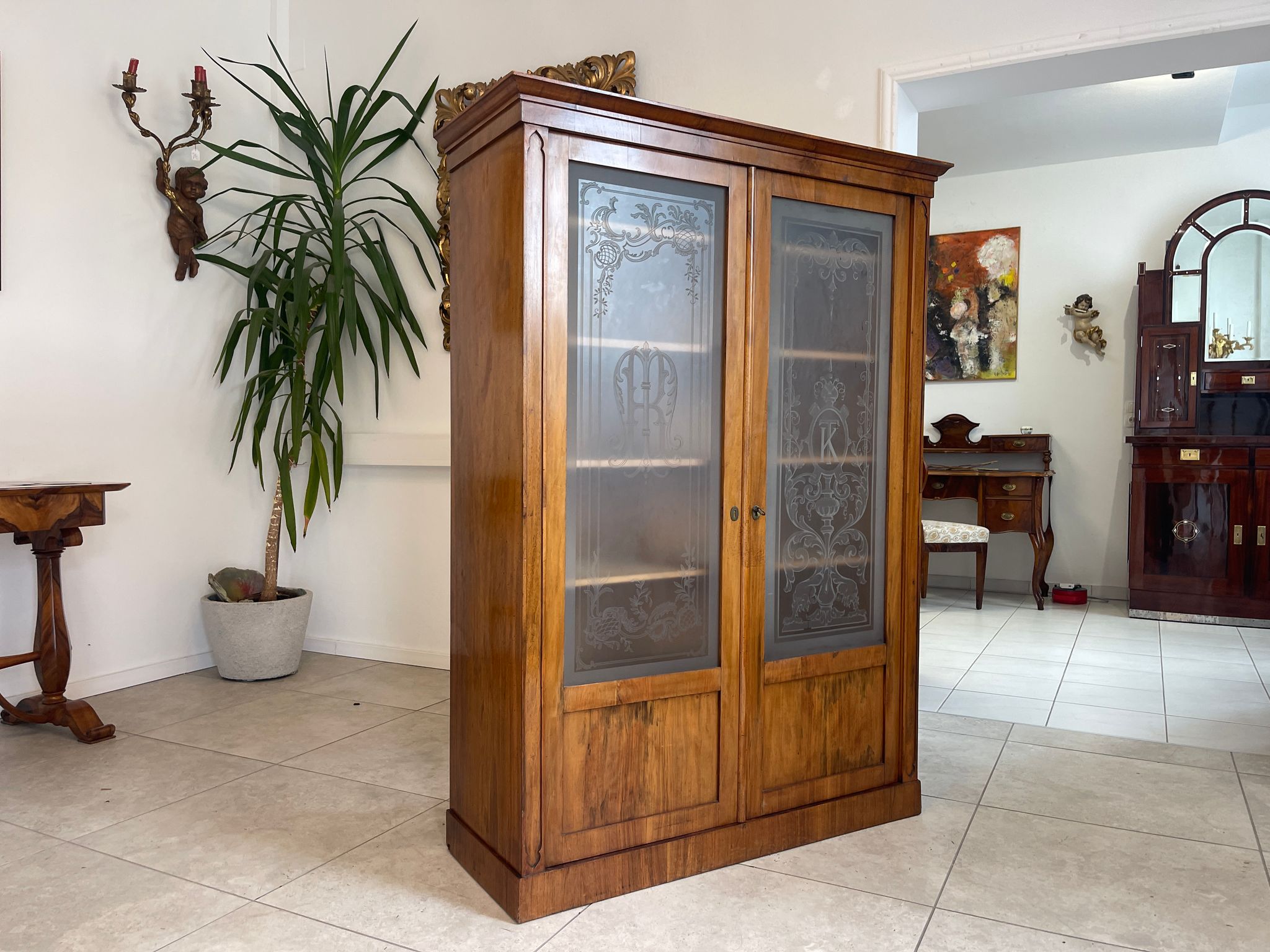 Biedermeier Bücherschrank Glasschrank Kasten G1519