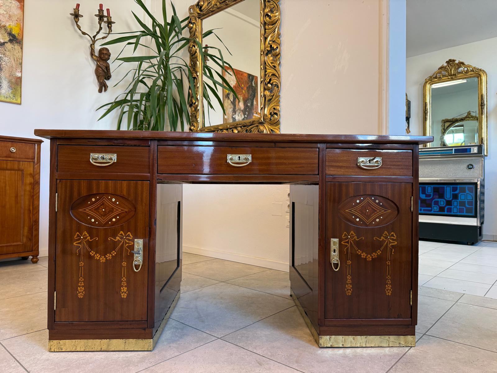 Originaler Jugendstil Schreibtisch Sekretär Freisteher Antiquität D1216