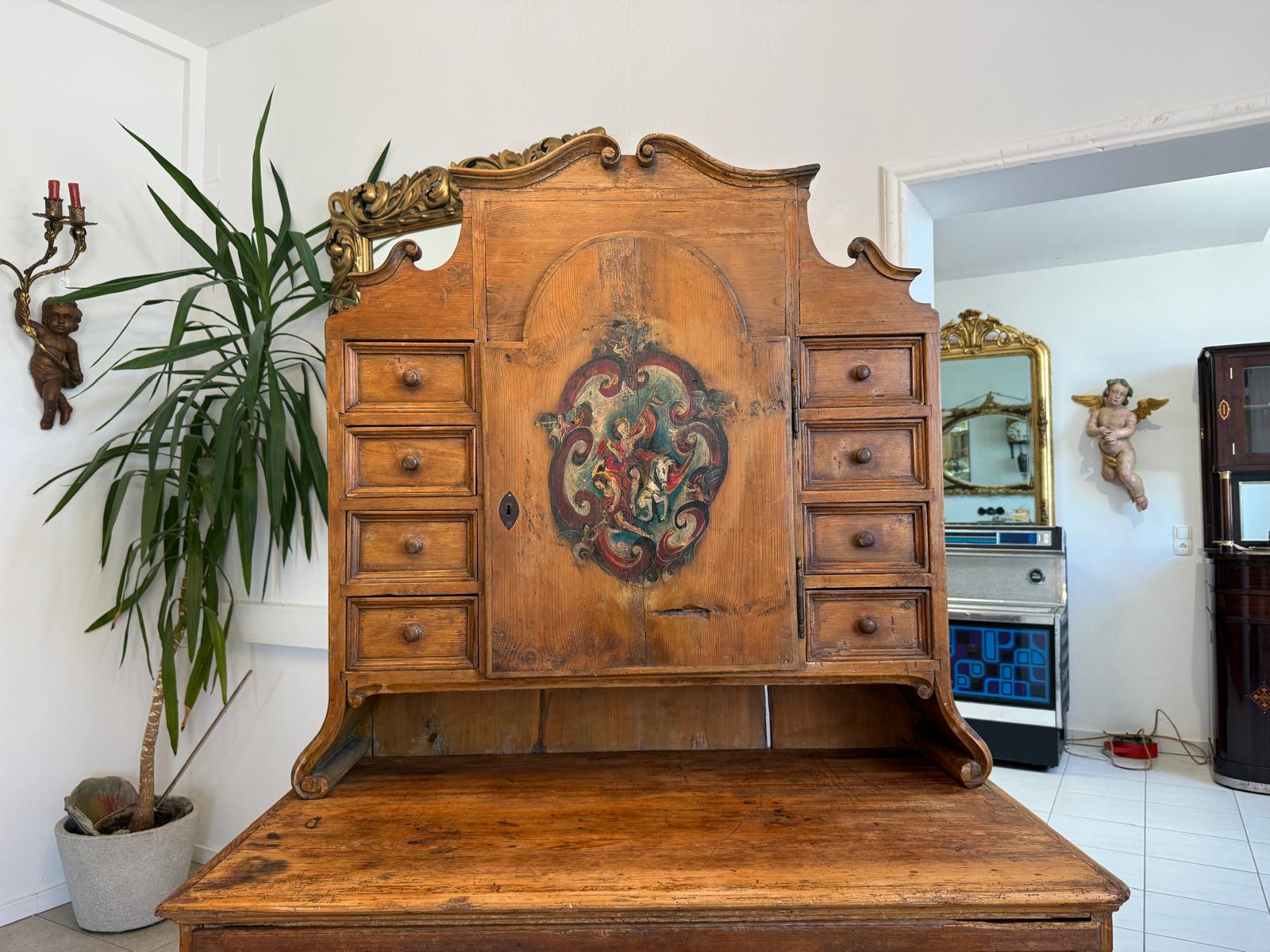 Bäuerlicher Bücherschrank Vitrine Bauernvitrine Bauernschrank Naturholz D2323