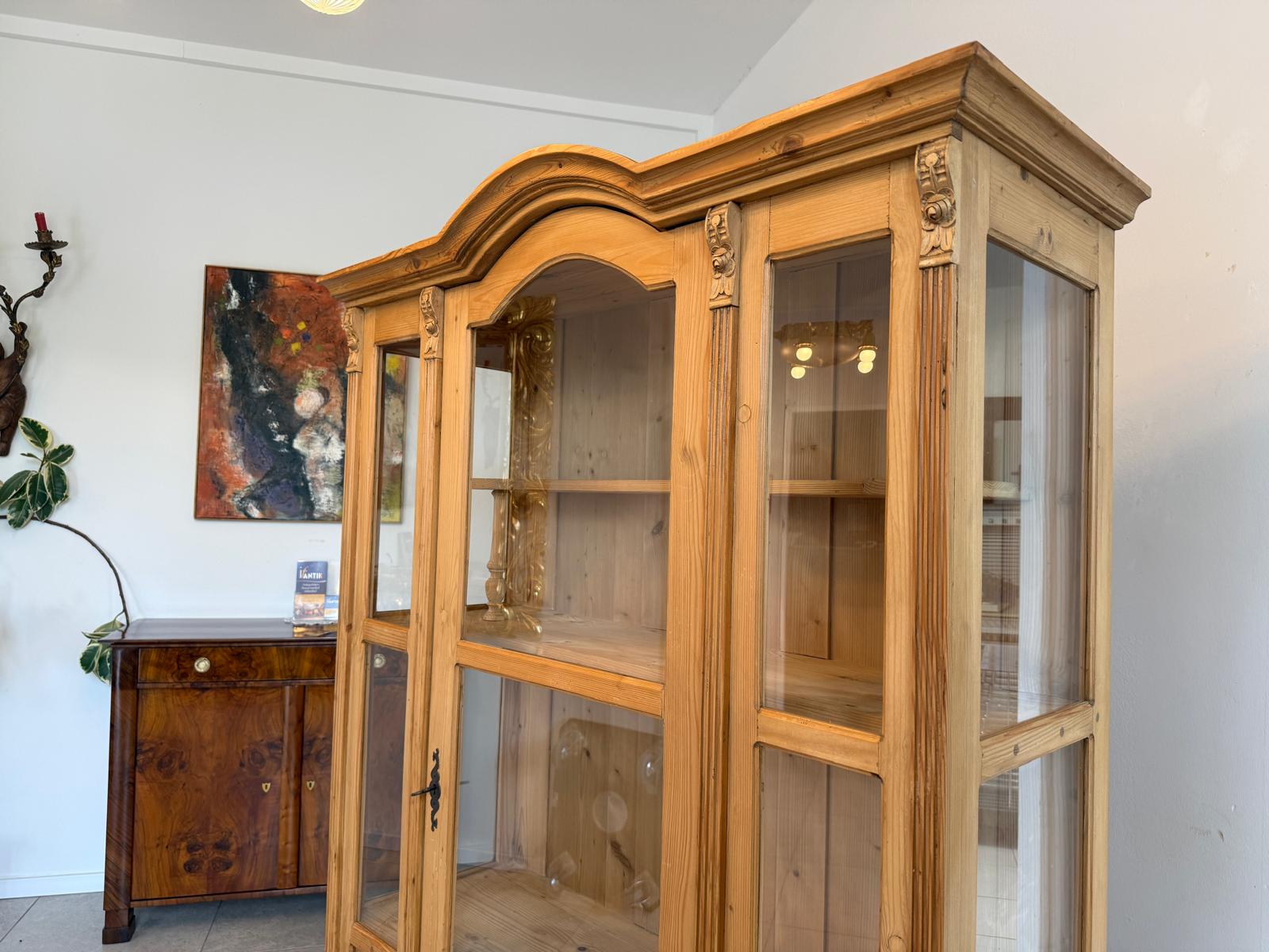 Bäuerliche Vitrine Bauernvitrine Bauernschrank Naturholz Bücherschrank D2579