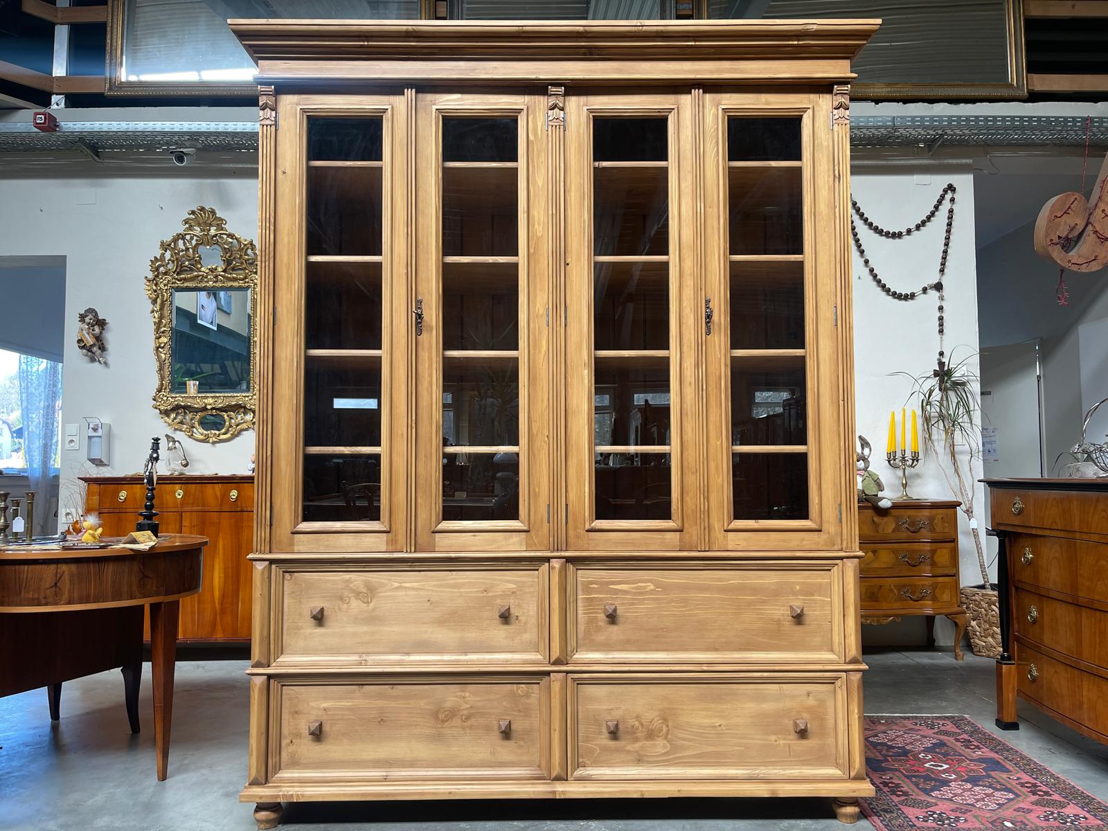 Bäuerliche GlasVitrine Bauernvitrine Glasschrank Naturholz Bücherschrank Antik G1301