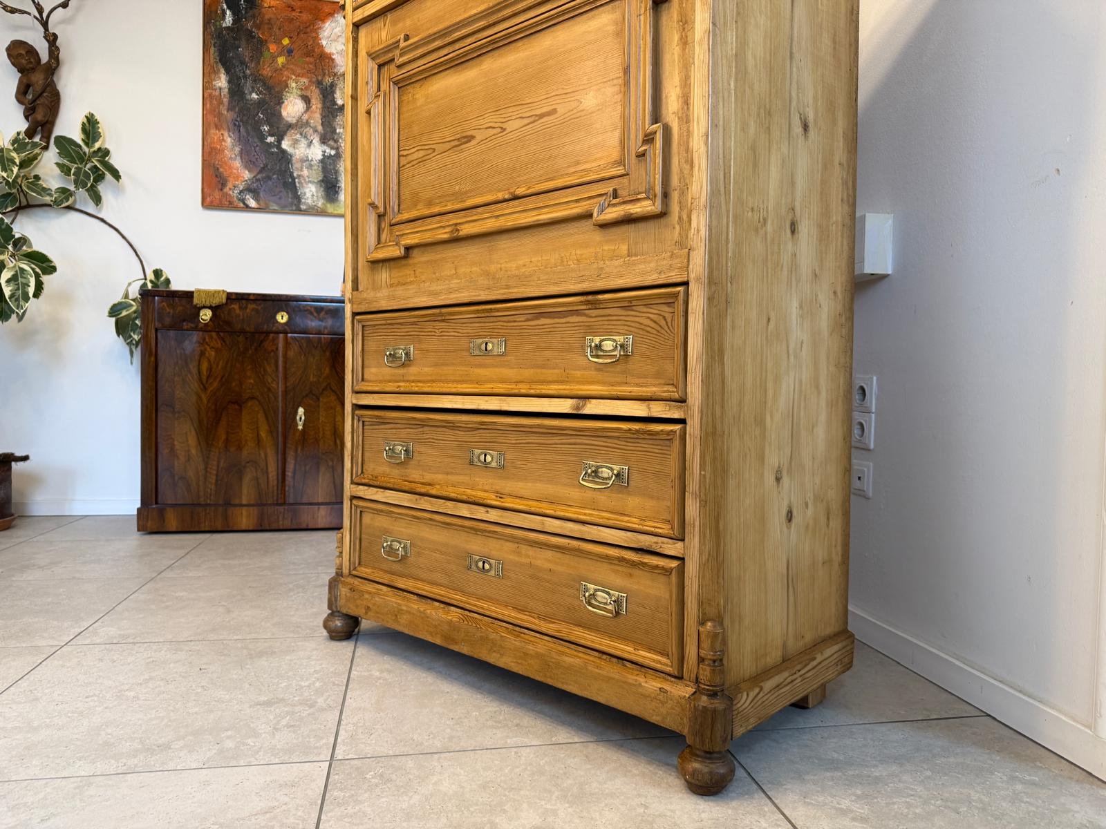 Restaurierter bäuerlicher Gründerzeit Sekretär Naturholz Antik WeichholzD1117