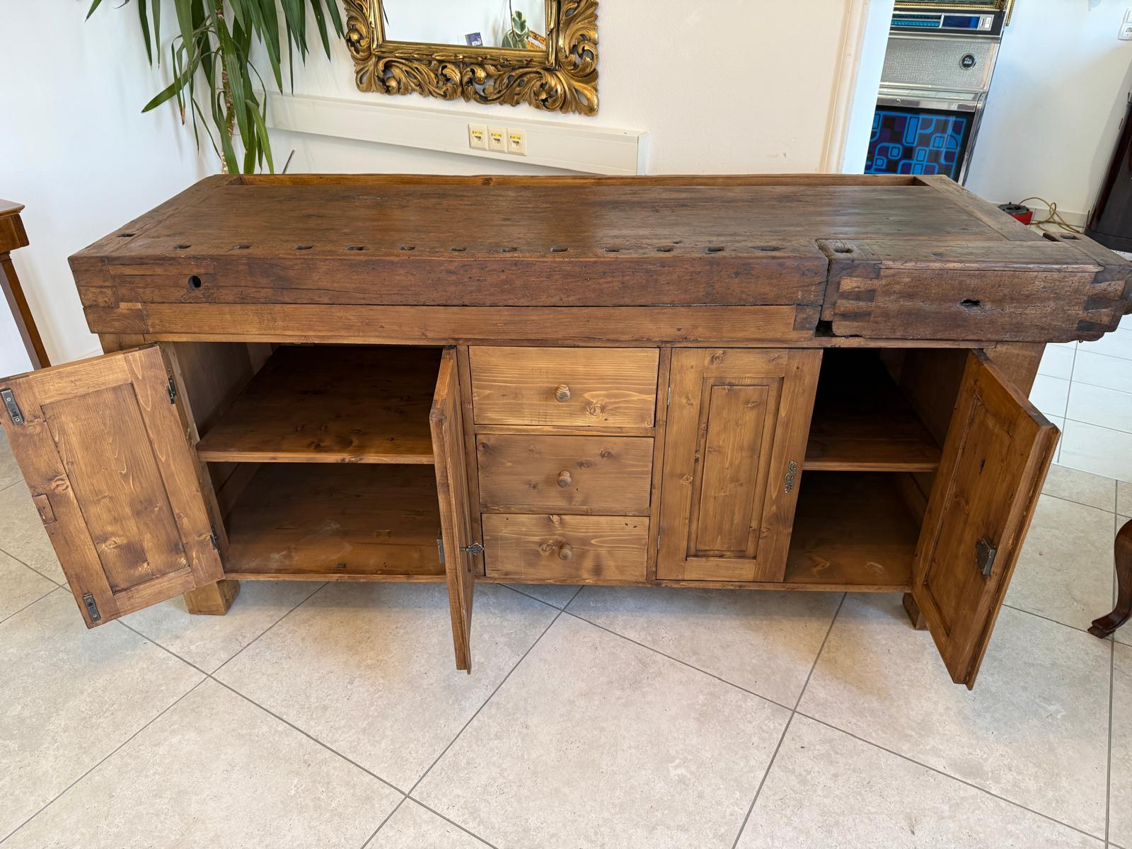 Historische Hobelbank Werkbank Pult Tresen Ladenschrank Designerstück D1255
