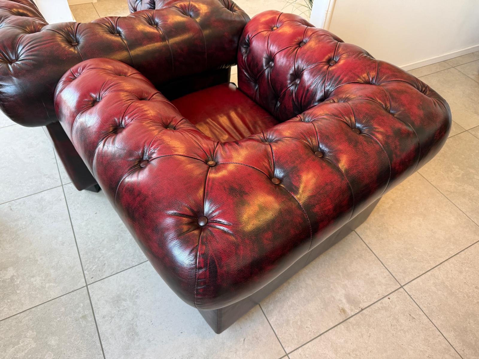 Chesterfield Ensemble 3 teilig Ledersofa Fauteuils Clubmöbel Cultmöbel G2127