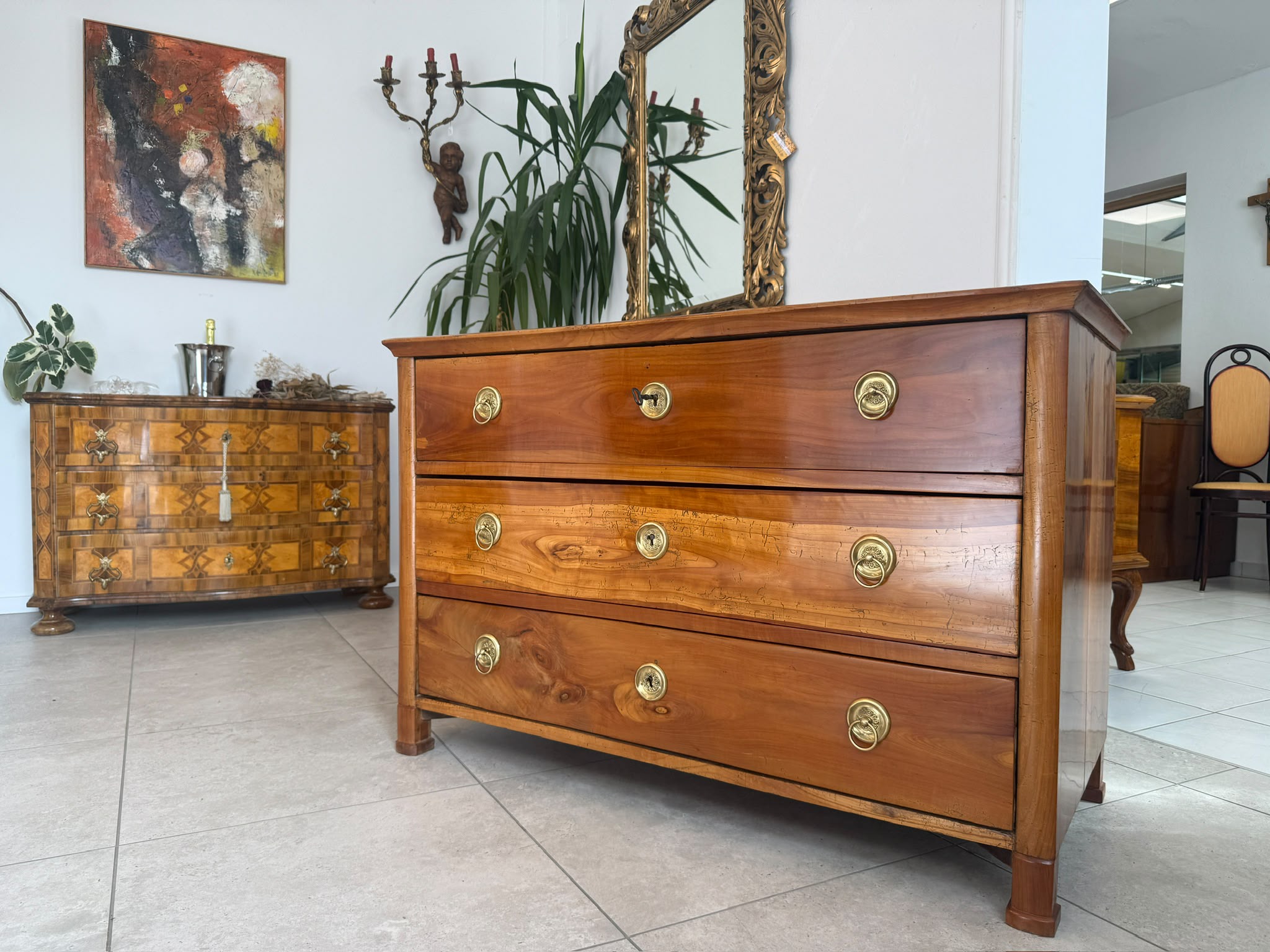 Alt Restaurierte Biedermeier Kommode Kirschholz Antiquität D2787