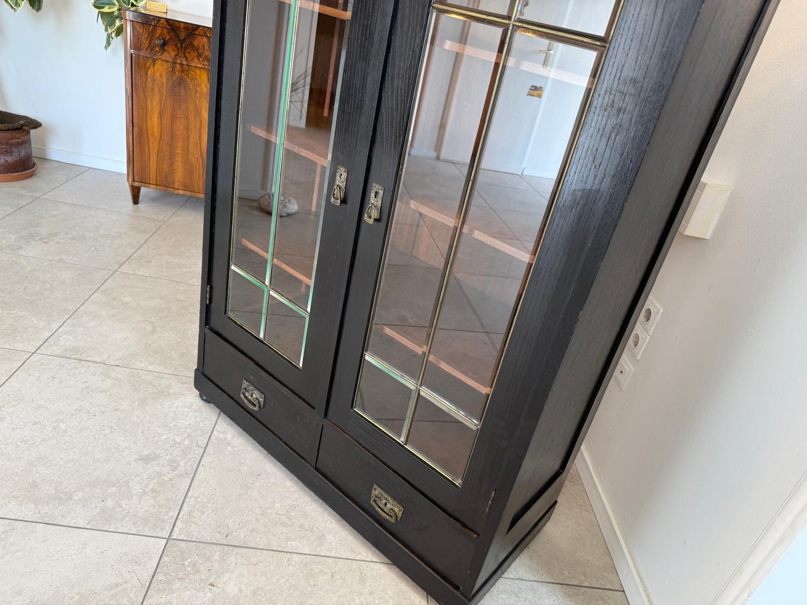 Original Jugendstil Vitrine Bücherschrank Vitrinenschrank Schwarz Antik G2060