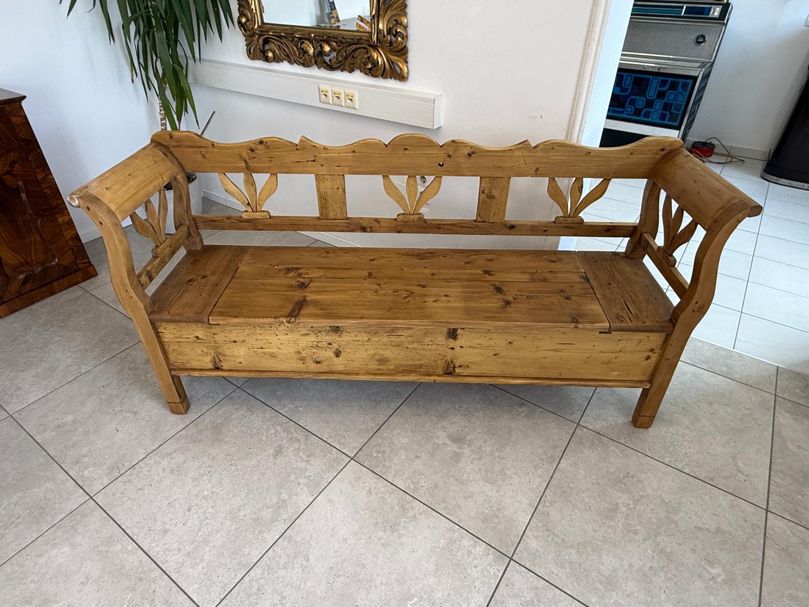 Provinzielle Biedermeier Truhenbank Landhausbank Antik D2417