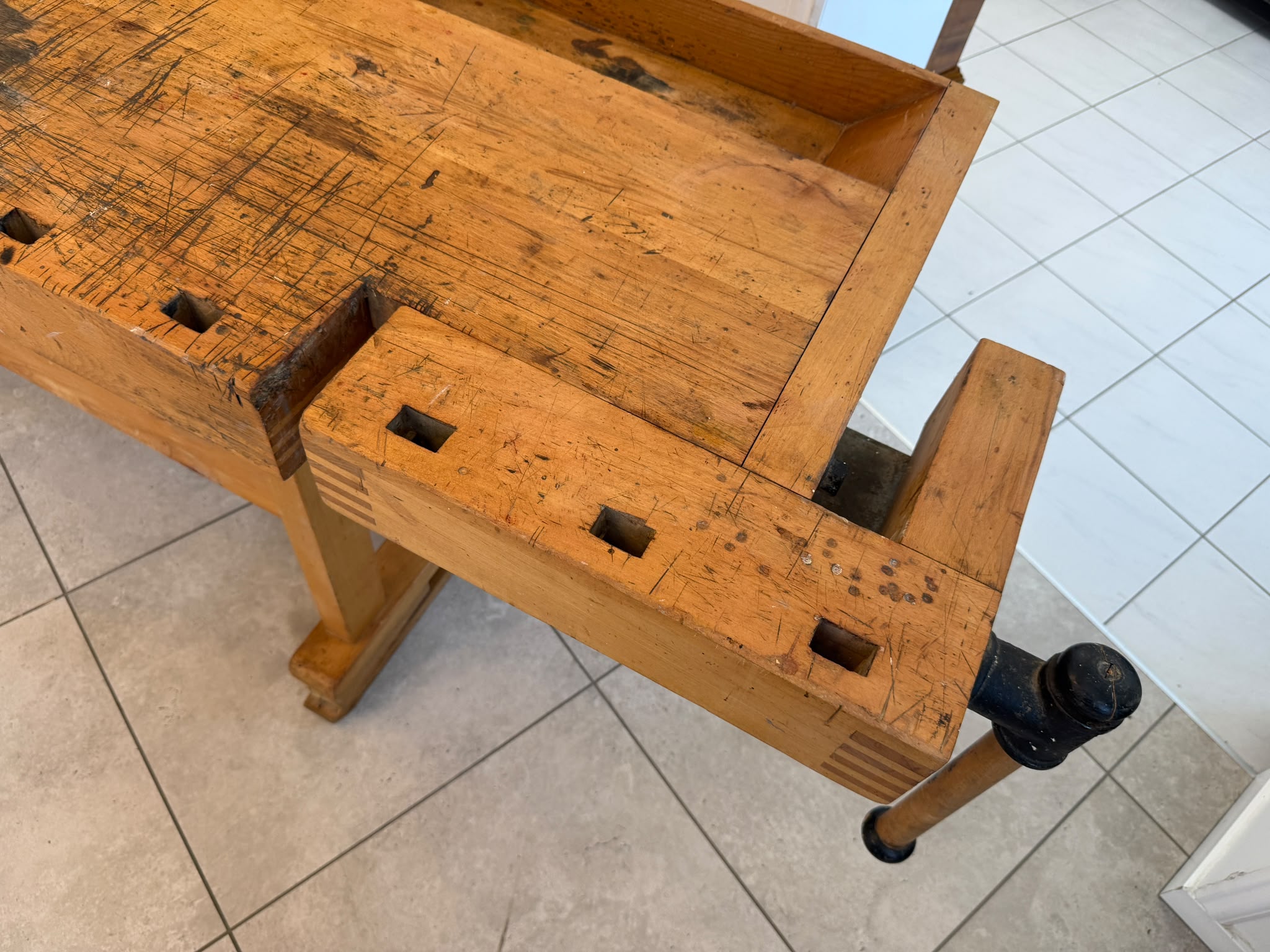 Antike Hobelbank Werkbank Küchentisch Thresen D2619
