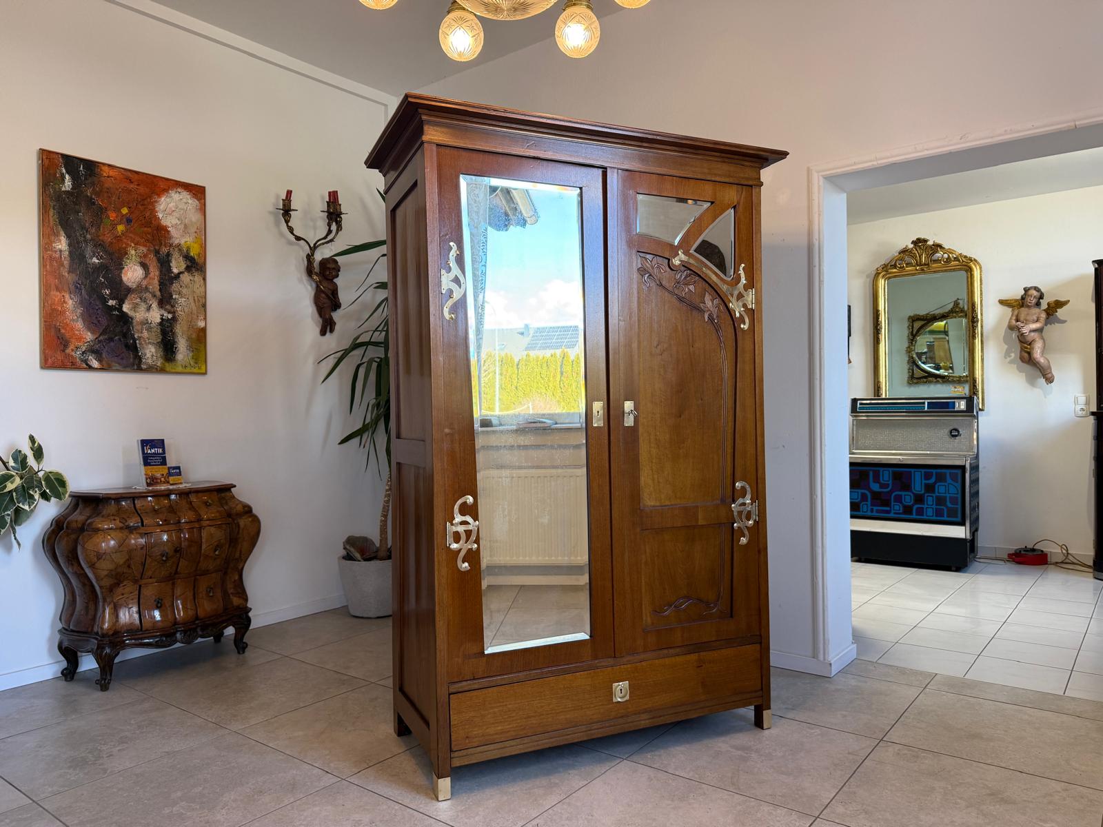 Jugendstil Spiegelschrank Kleiderschrank Bücherschrank Restauriert D1191