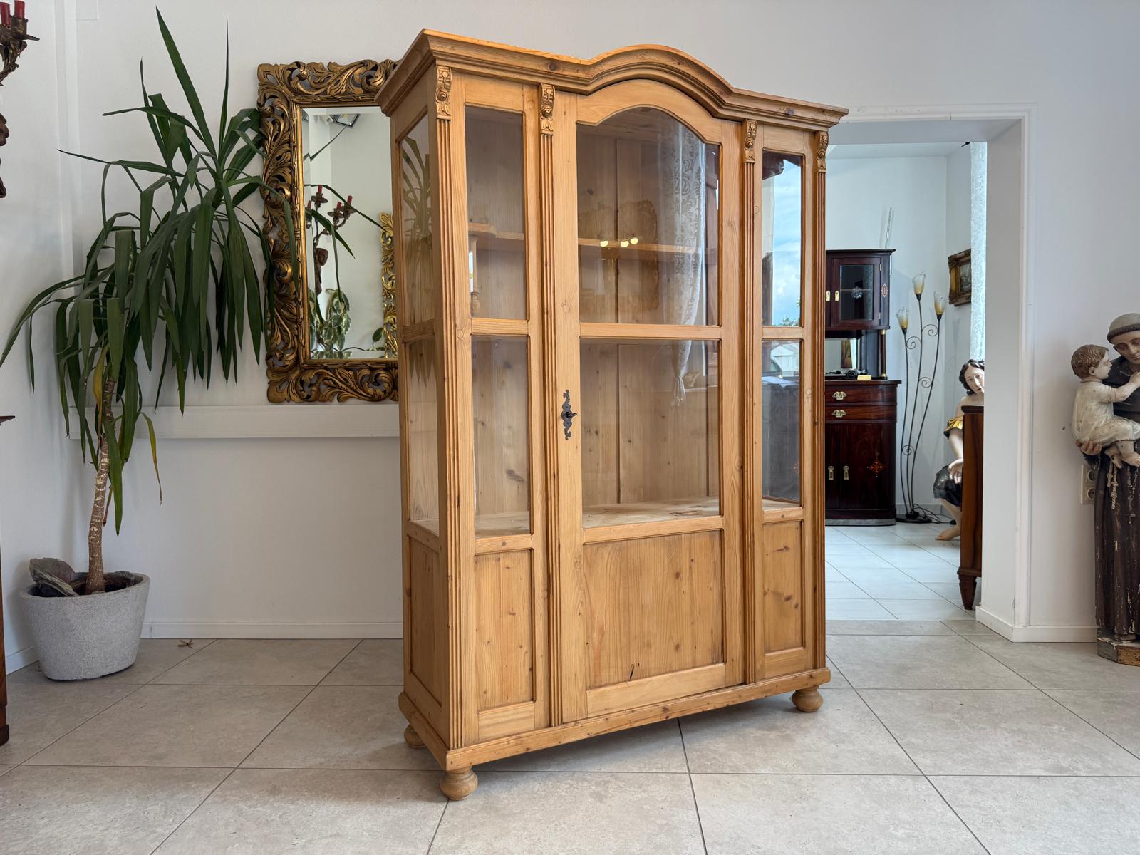 Bäuerliche Vitrine Bauernvitrine Bauernschrank Naturholz Bücherschrank D2579