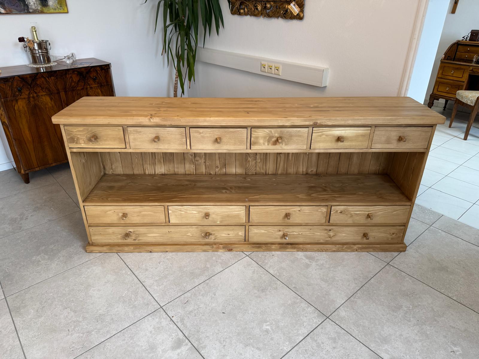 Antike bäuerliche 12 Laden Kommode Anrichte Sideboard Weichholz G2071