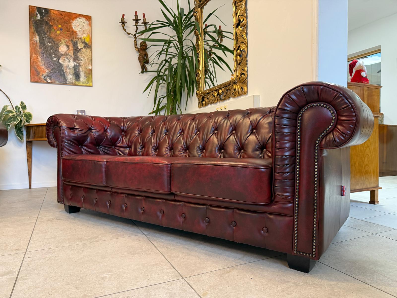 Chesterfield Ensemble 3 teilig Ledersofa Fauteuils Clubmöbel Cultmöbel G2264