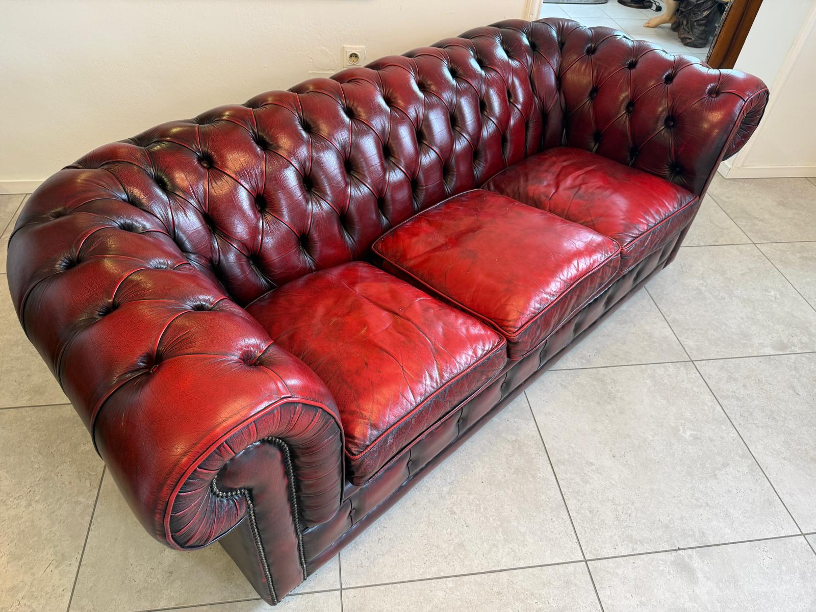 Chesterfield 3er Clubsofa Diwan Couch Oxblood Kultmöbel D2304