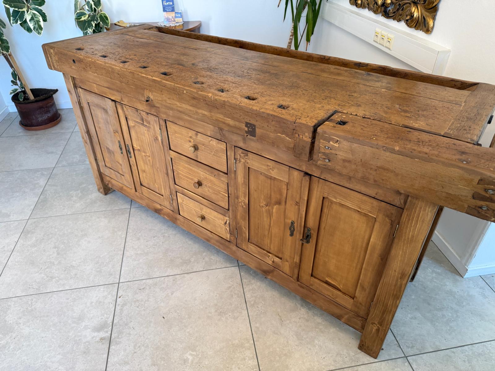 Urige Hobelbank Werkbank Pult Tresen Ladenschrank G2184