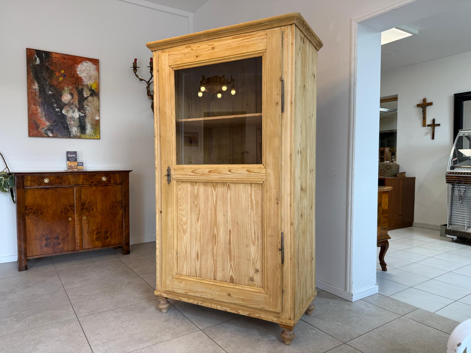 Originale Biedermeier Vitrine Bauernschrank Naturholz Bücherschrank Bauernvitrine D2591