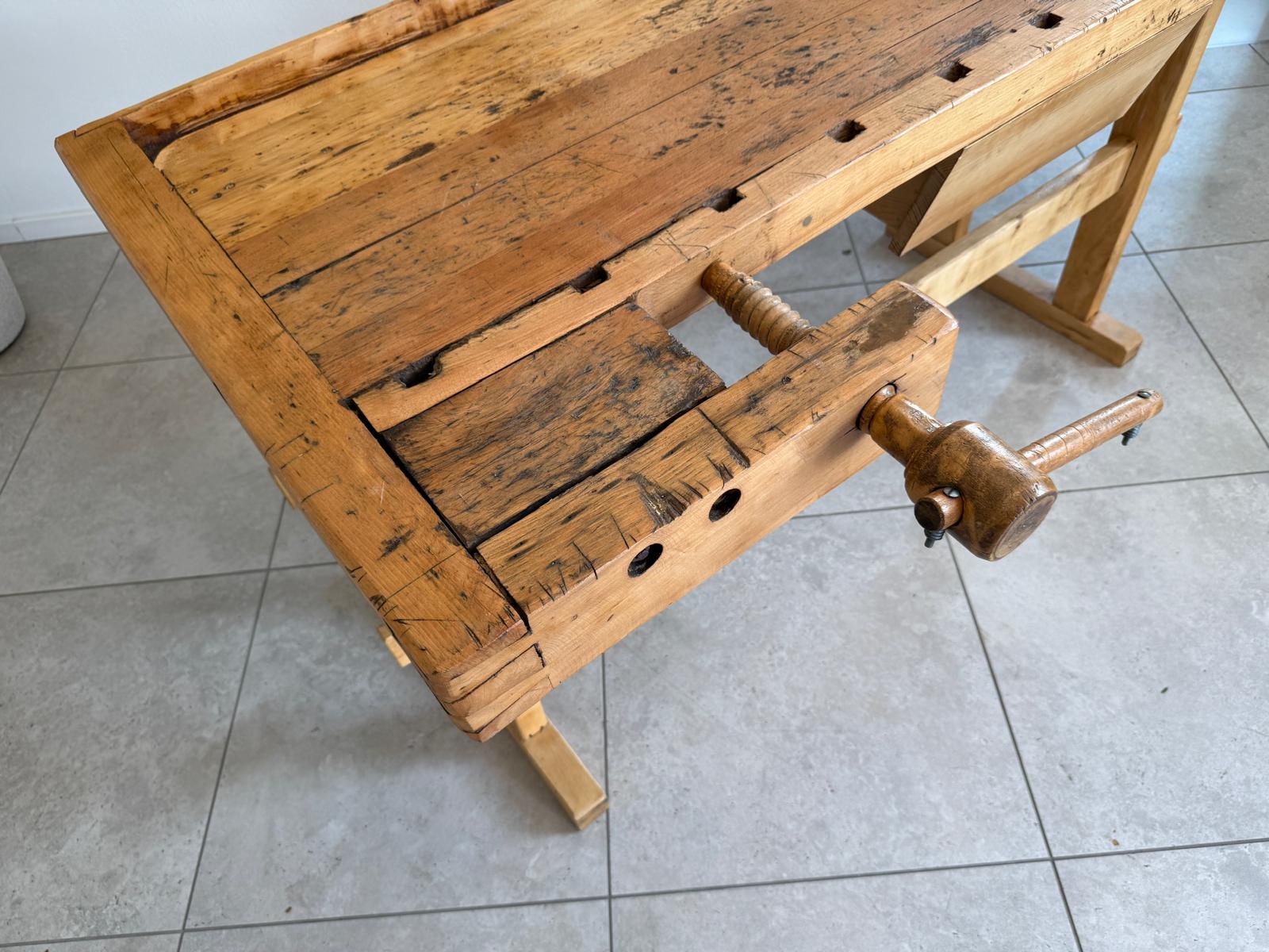 urige massive funktionstüchtige Hobelbank, Werkbank, Küchentisch G2172
