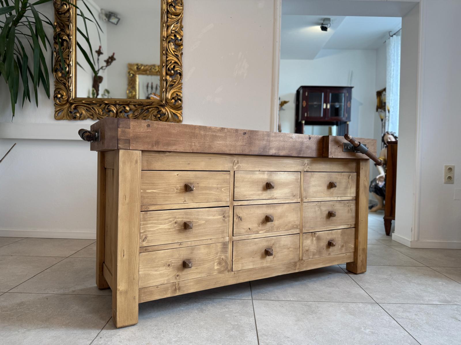 Hobelbank,Werkbank Ladentisch Antik Massivholz D2275