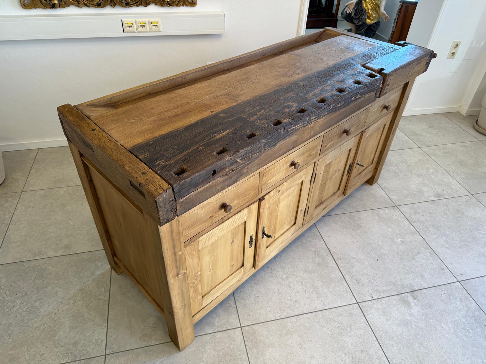 Urige Hobelbank Werkbank Pult Tresen Ladenschrank G2181