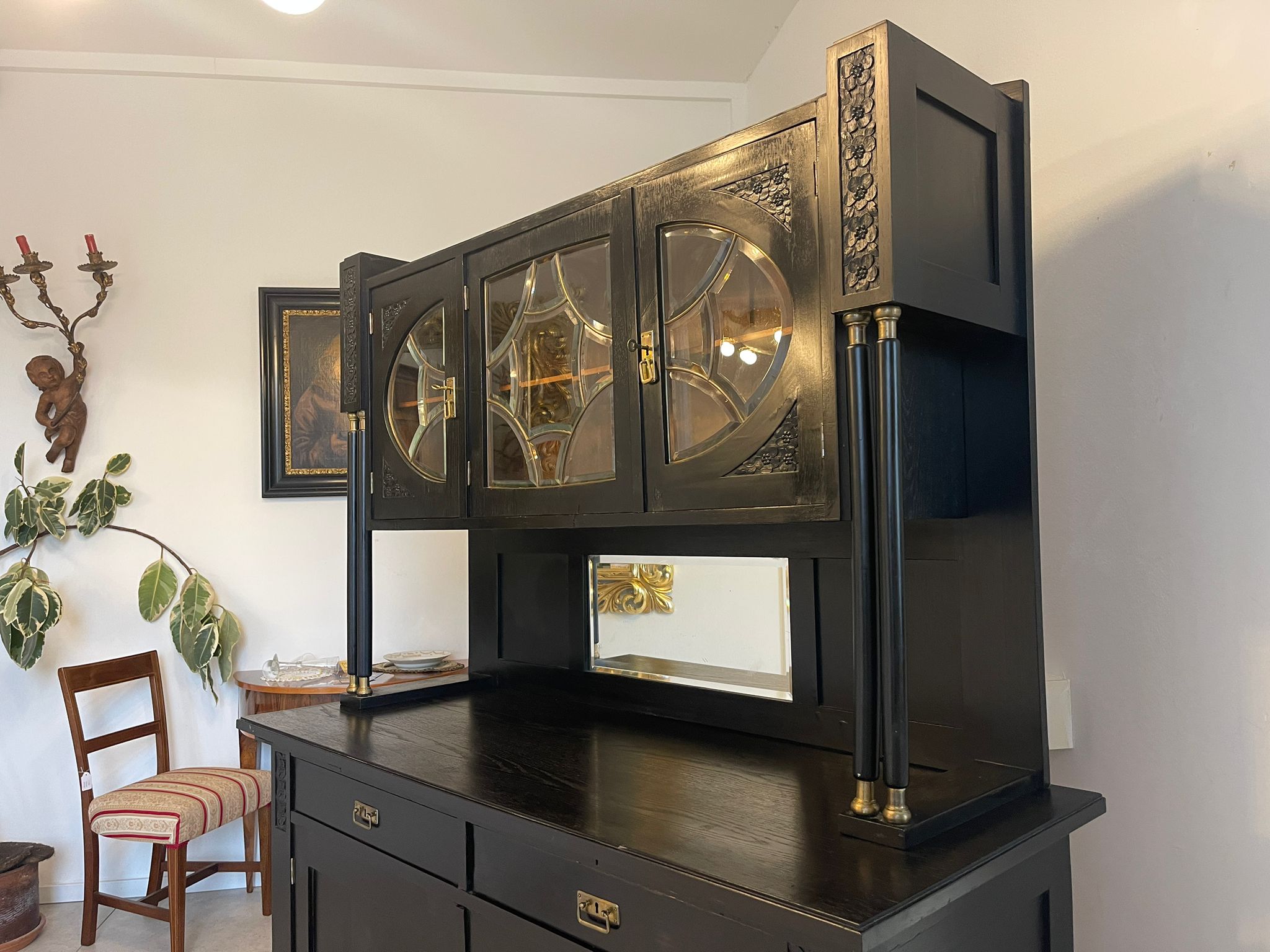 Schmale Originale Jugendstil Kredenz Bücherschrank Antiquität G1043