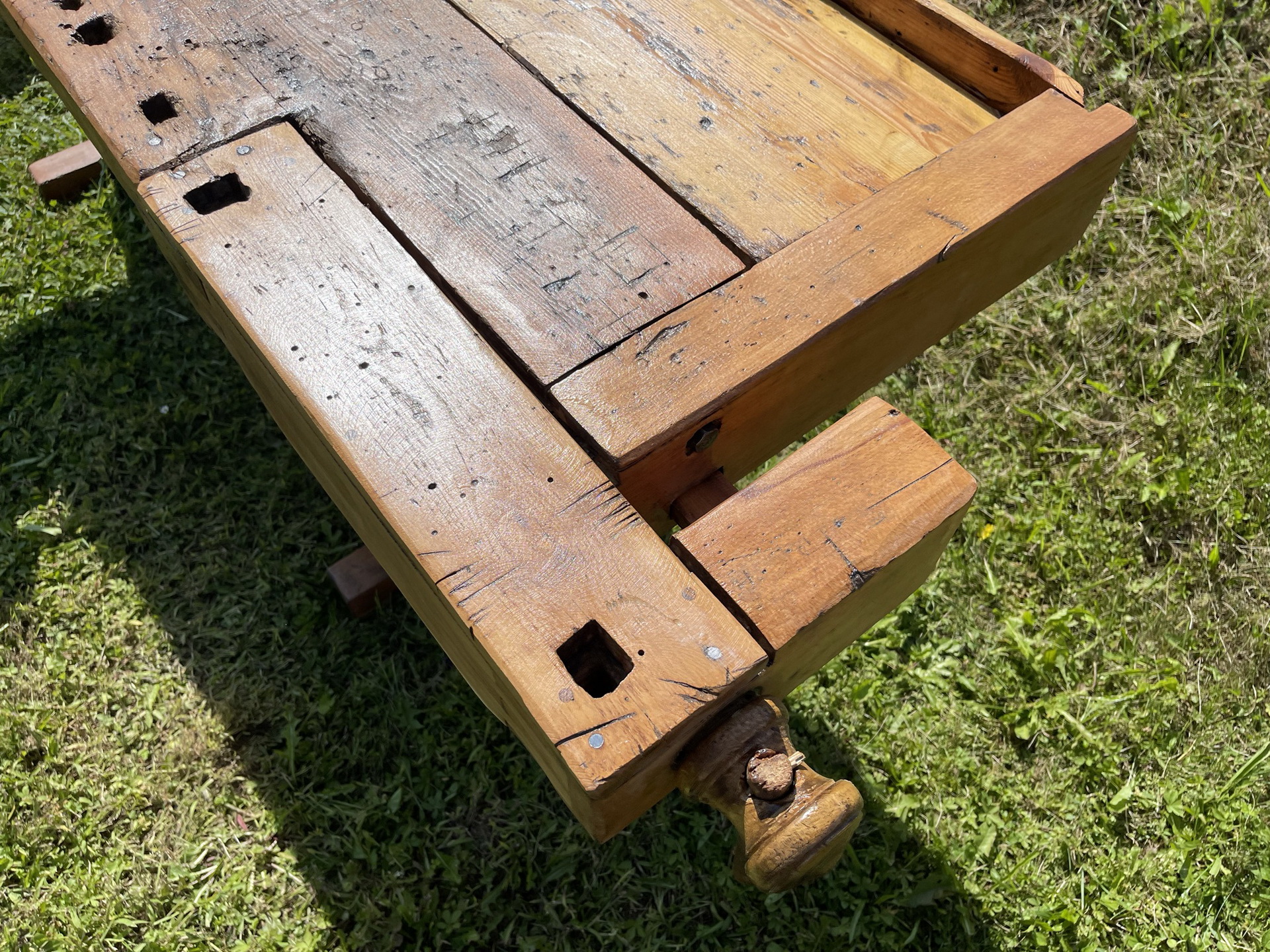 Barock-Biedermeier_97G0zXmhm65ZU7P alte restaurierte Hobelbank, Werkbank, Küchentisch A3073