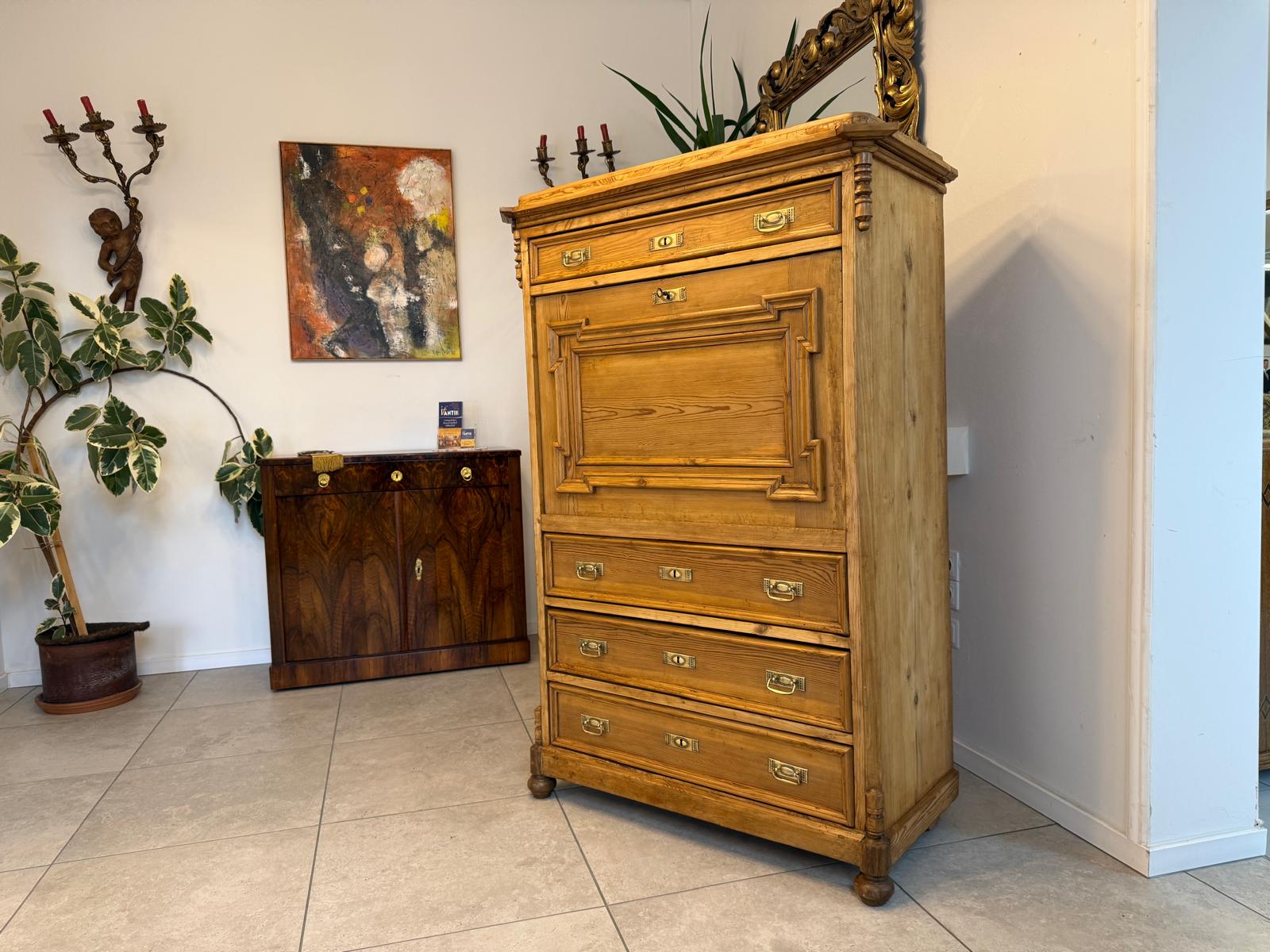 Restaurierter bäuerlicher Gründerzeit Sekretär Naturholz Antik WeichholzD1117