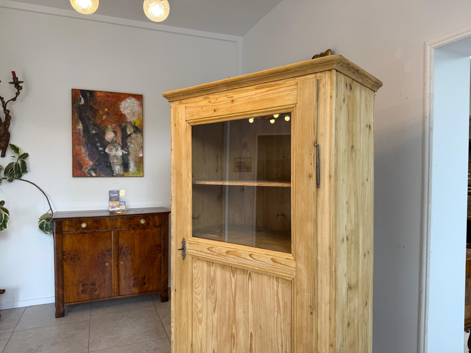 Originale Biedermeier Vitrine Bauernschrank Naturholz Bücherschrank Bauernvitrine D2591