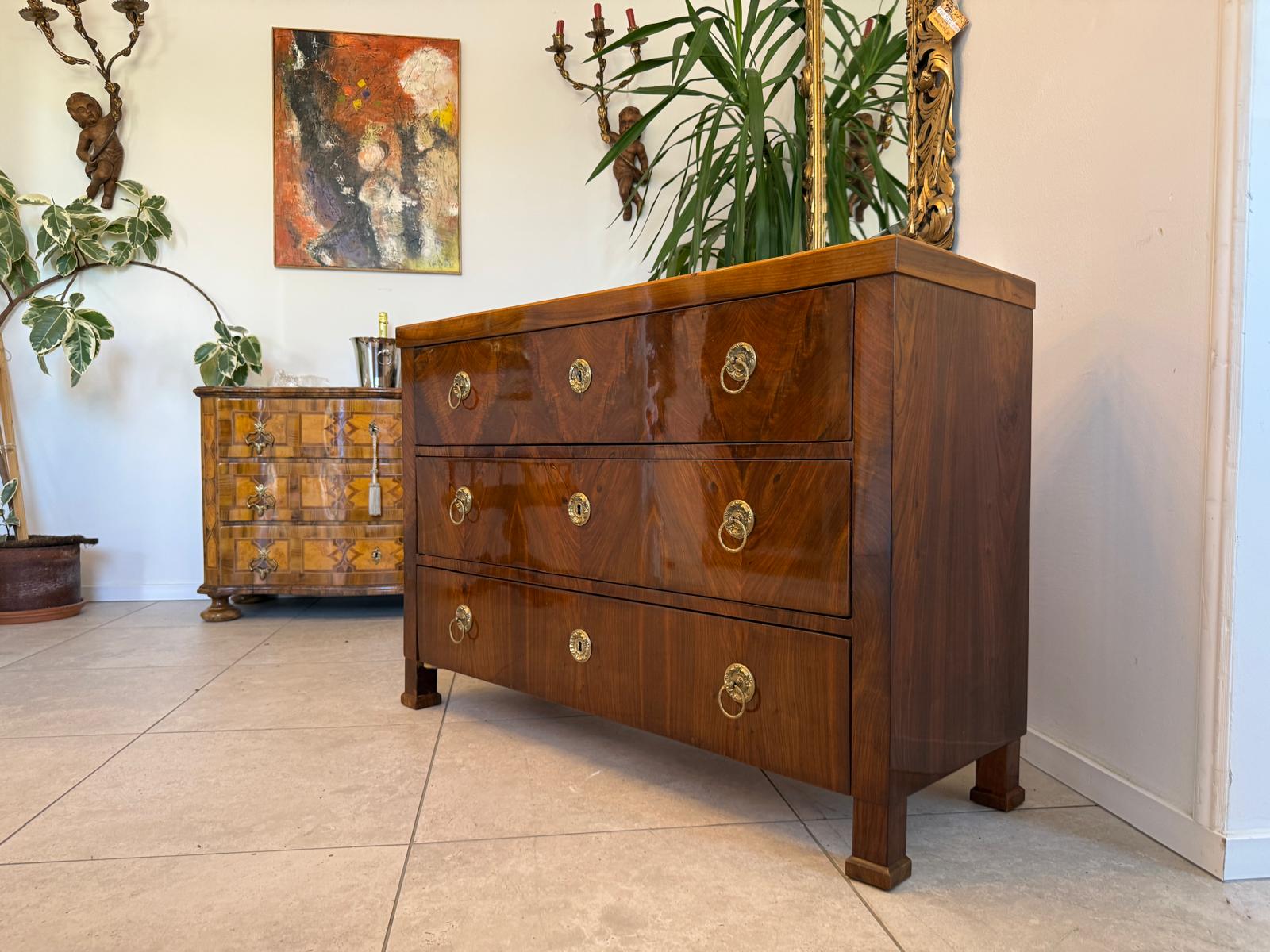Biedermeier Kommode 3 Ladenkommode Nussholz Antiquität Restauriert D2688