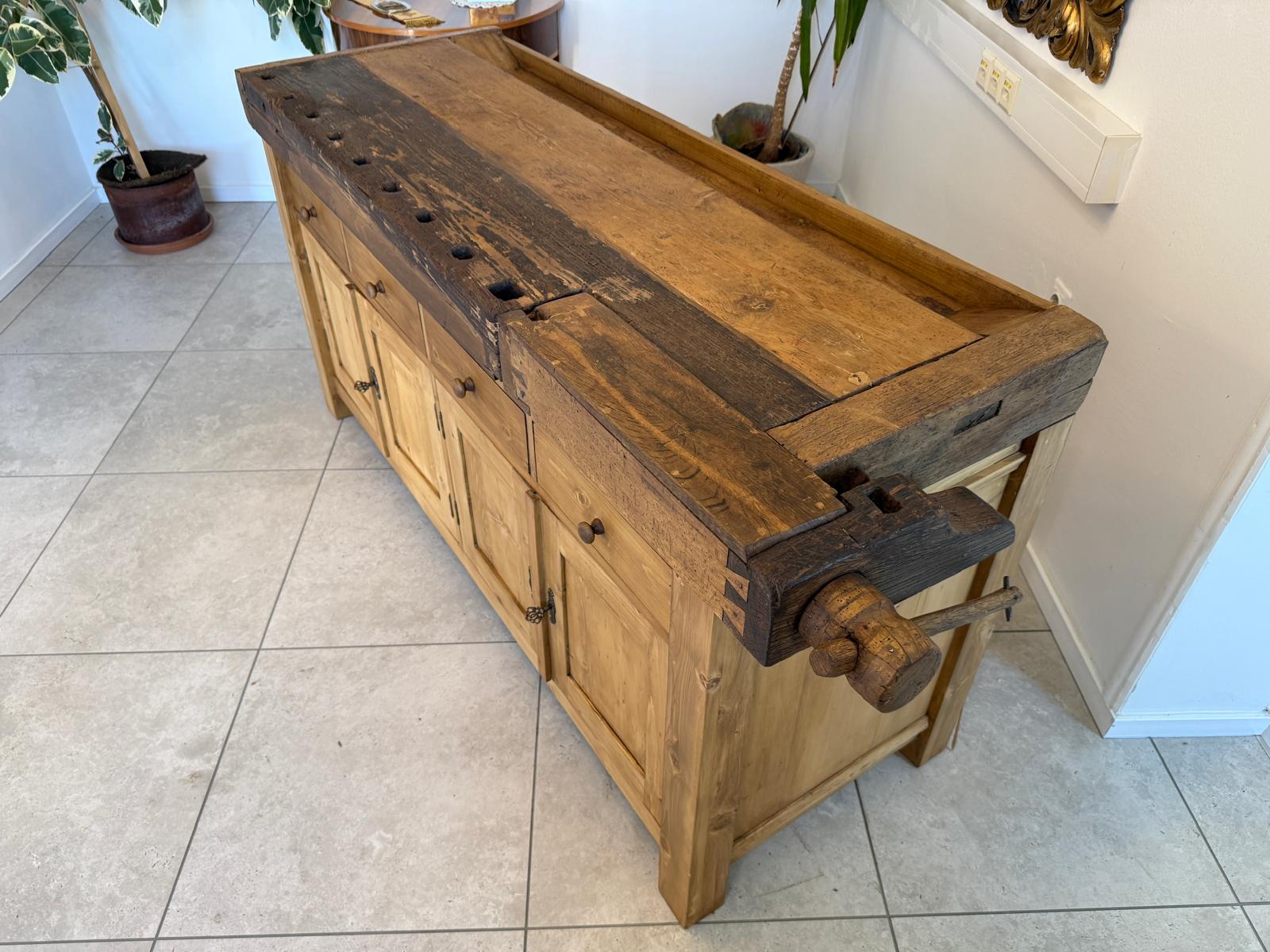 Urige Hobelbank Werkbank Pult Tresen Ladenschrank G2181