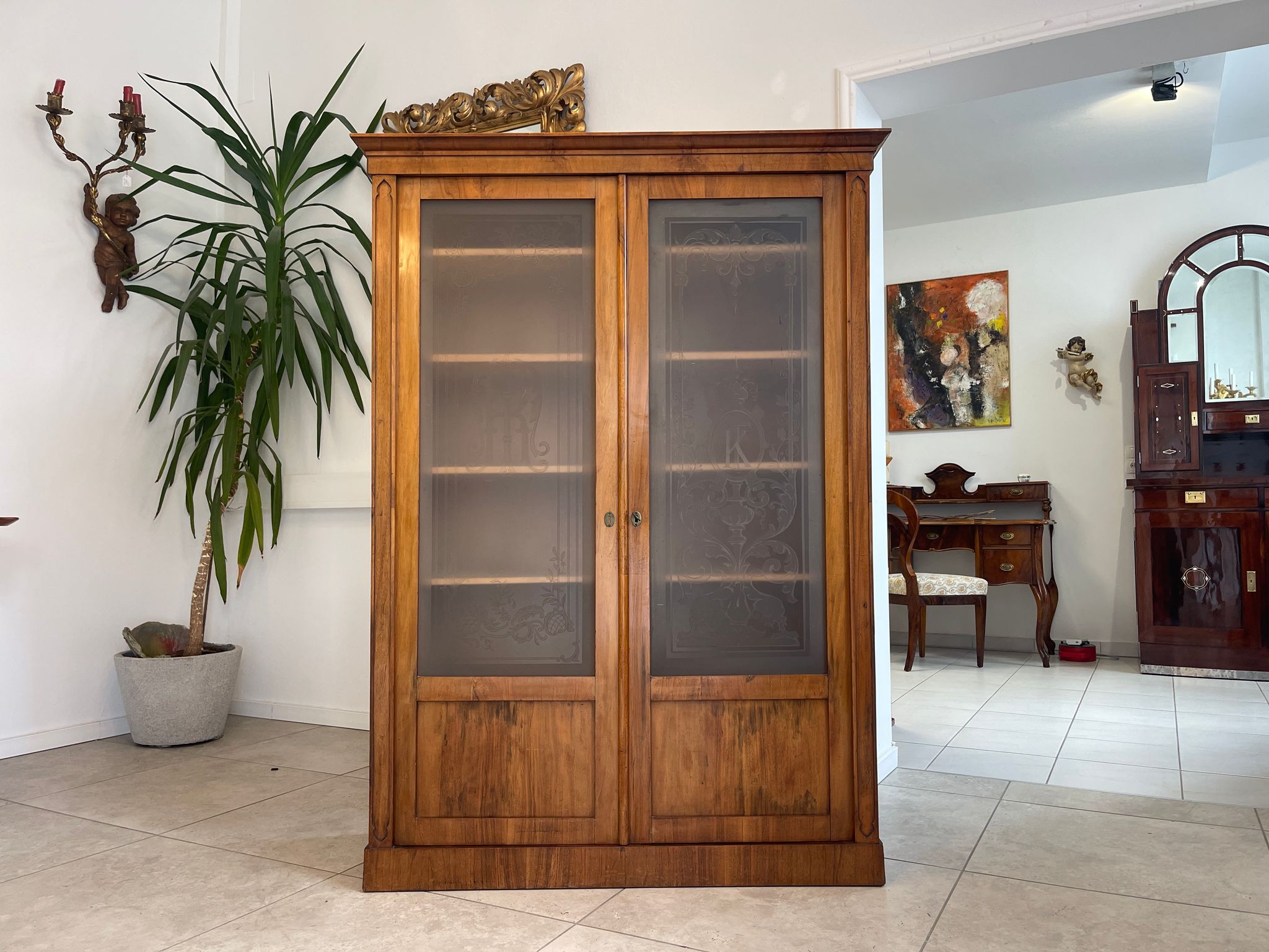 Biedermeier Bücherschrank Glasschrank Kasten G1519