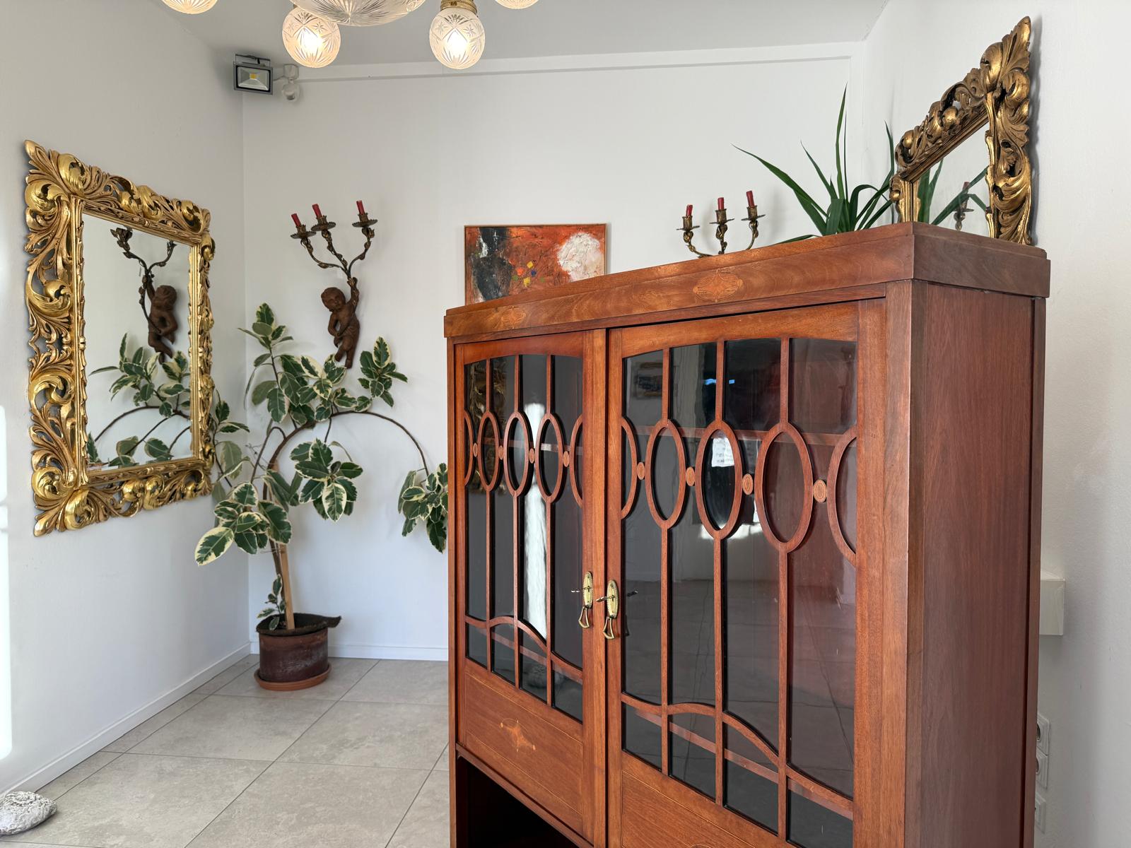 Originale Jugendstil Bücherschrank Vitrine Marketiert Antiquität G2187