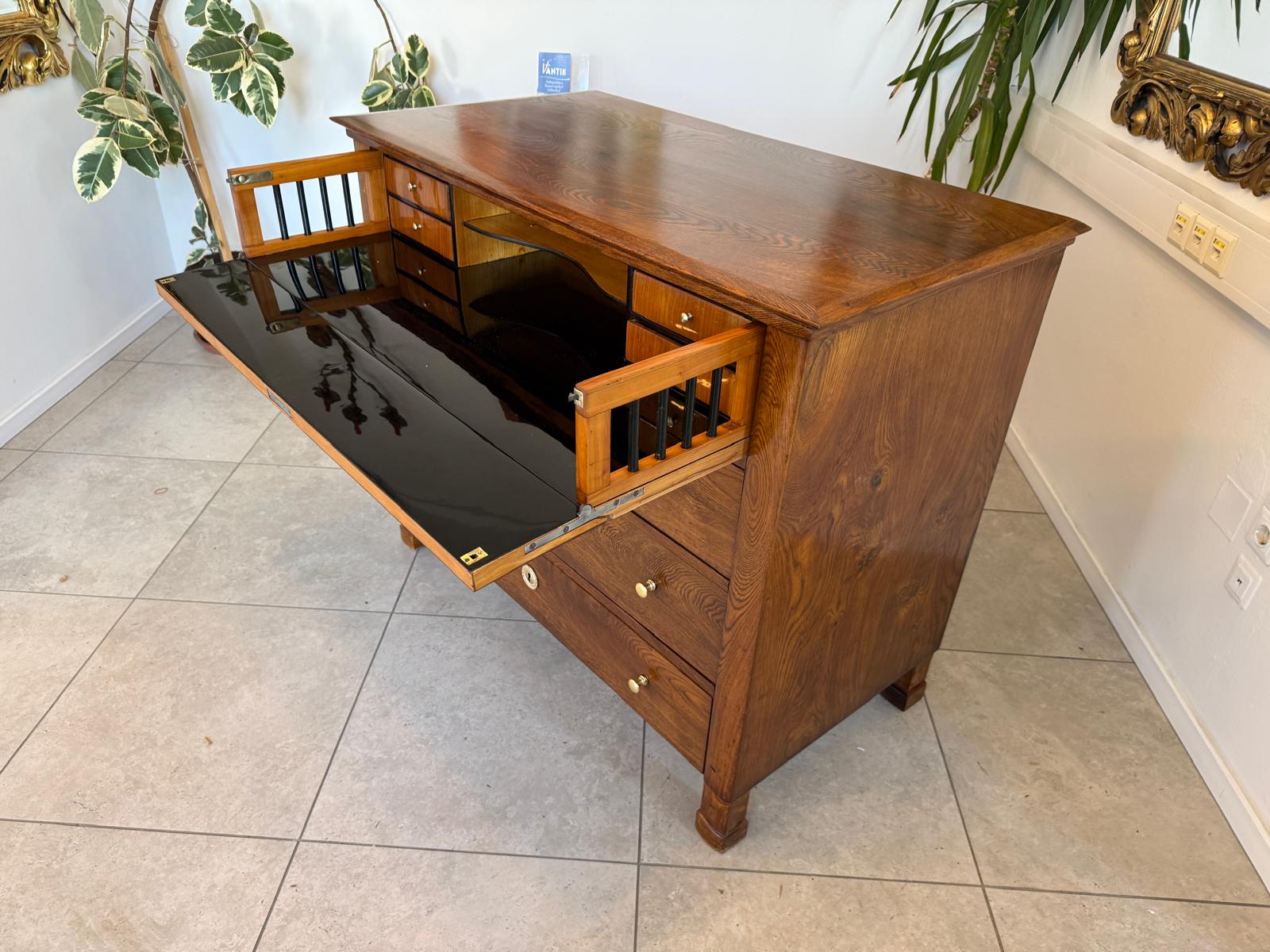 Biedermeier Schreibkommode Eichenholz Antiquität Antikmöbel Restauriert D1174